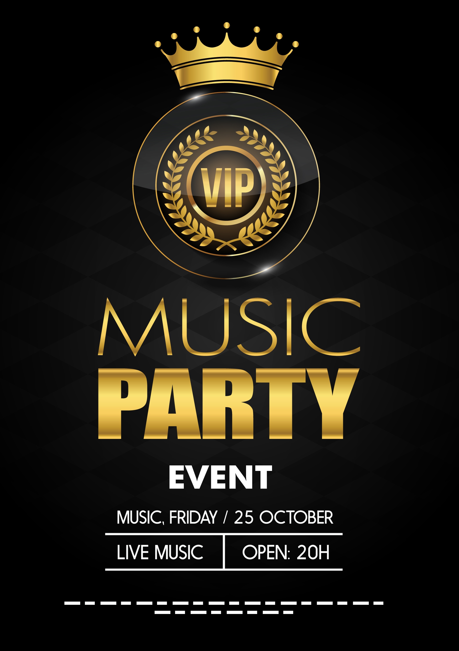 music party banner luxury royal style crown icon