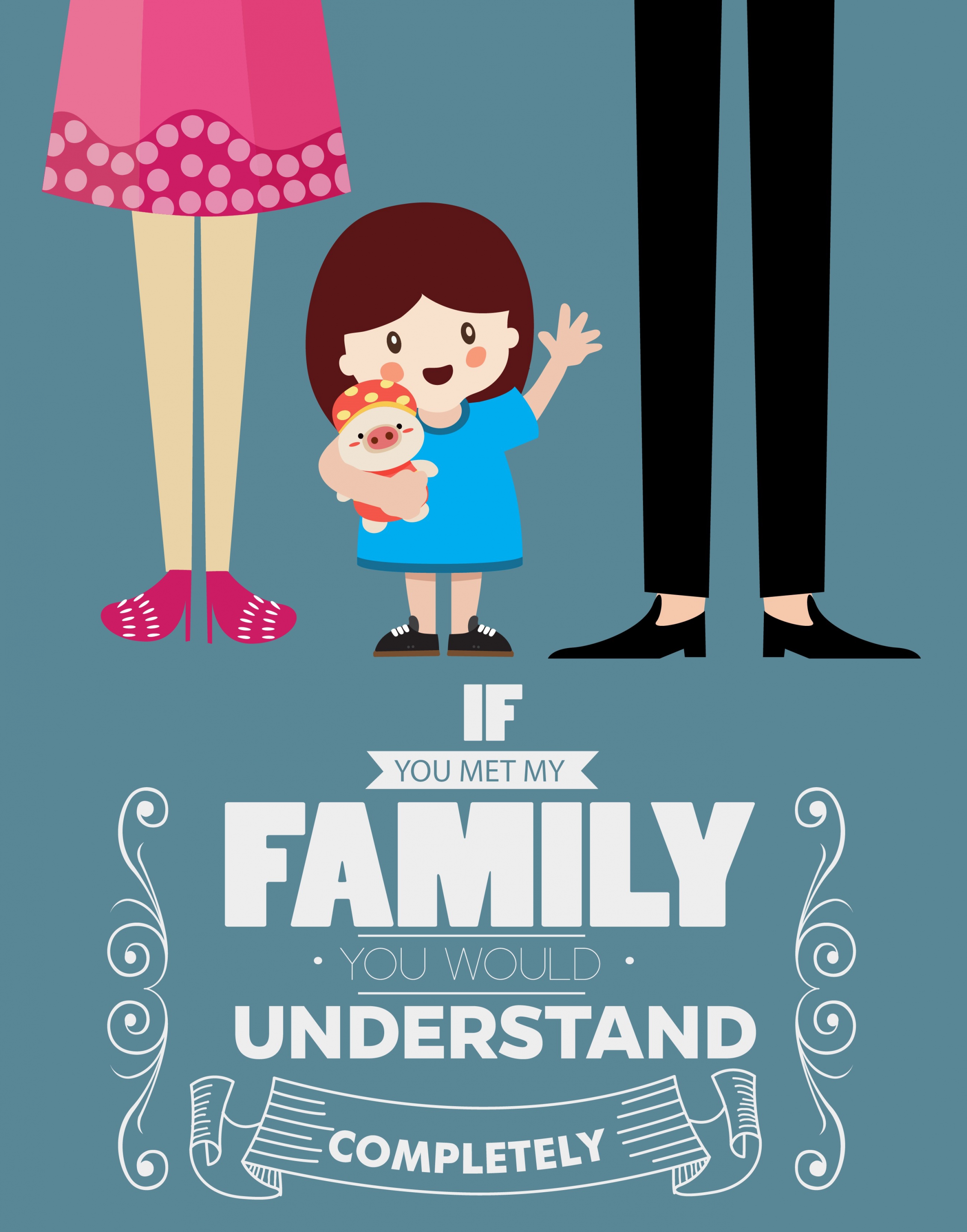 family poster cute girl icon cartoon design