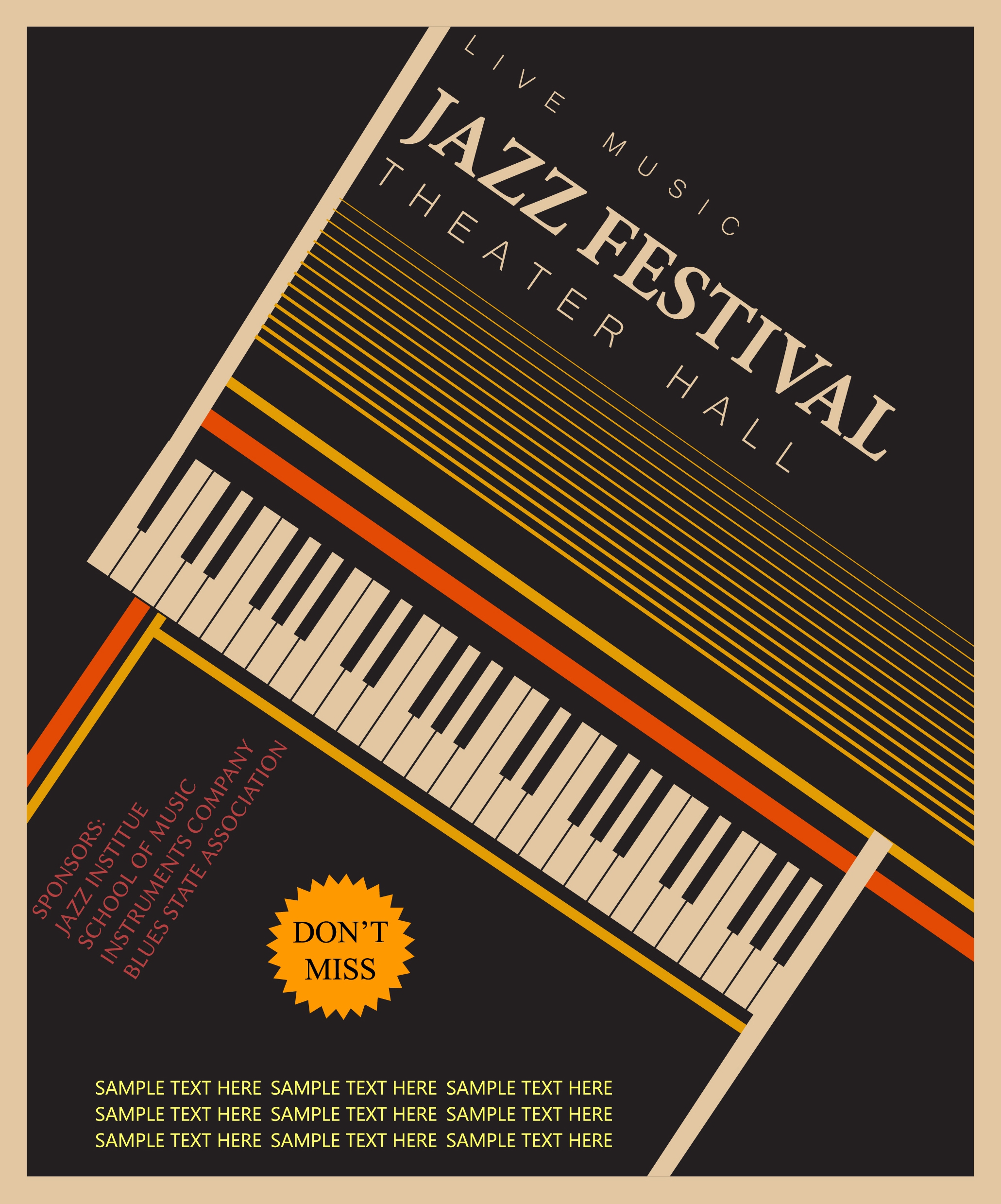 jazz festival banner black design piano keyboard icon