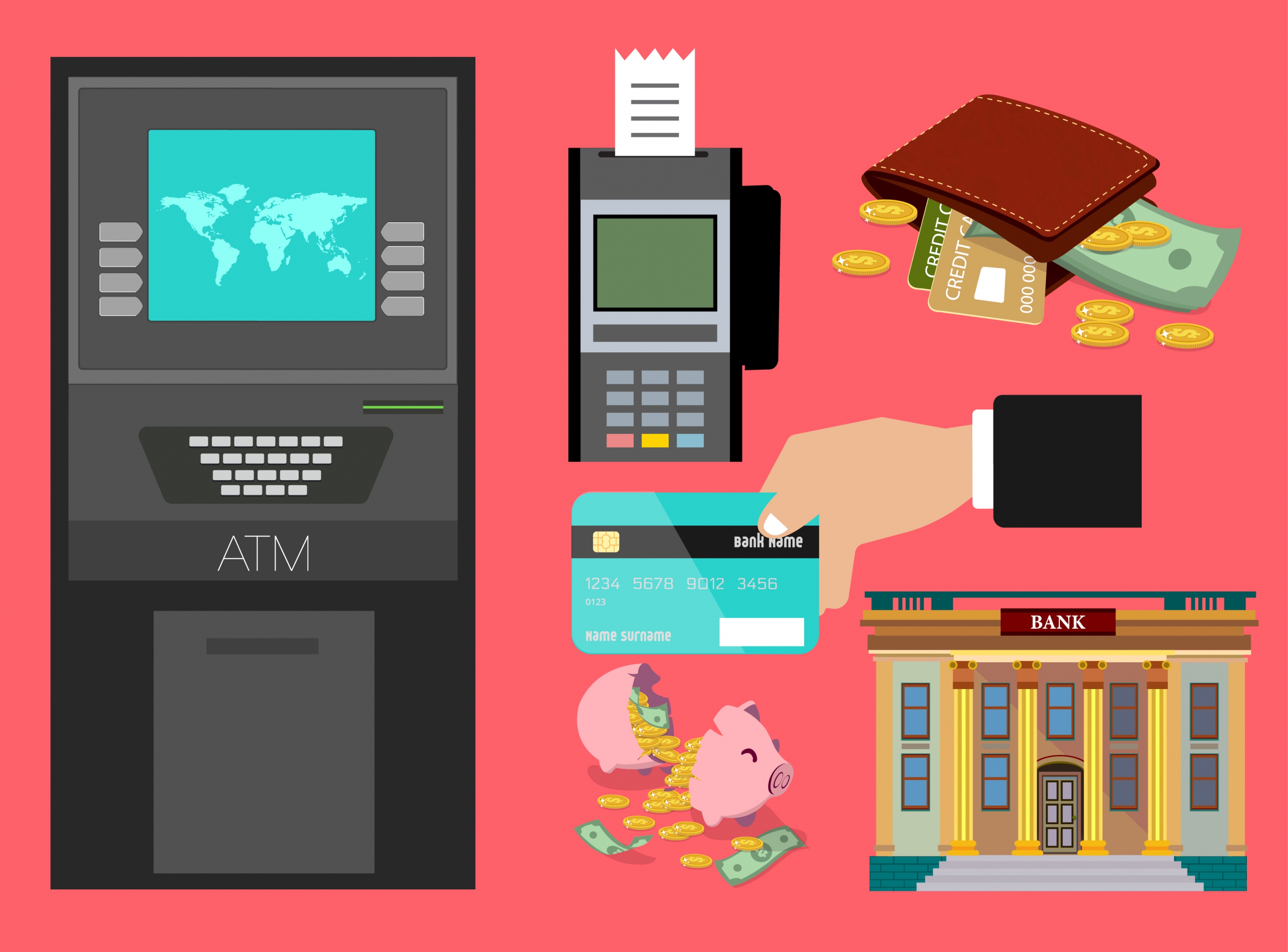 banking design elements various colored financial symbols