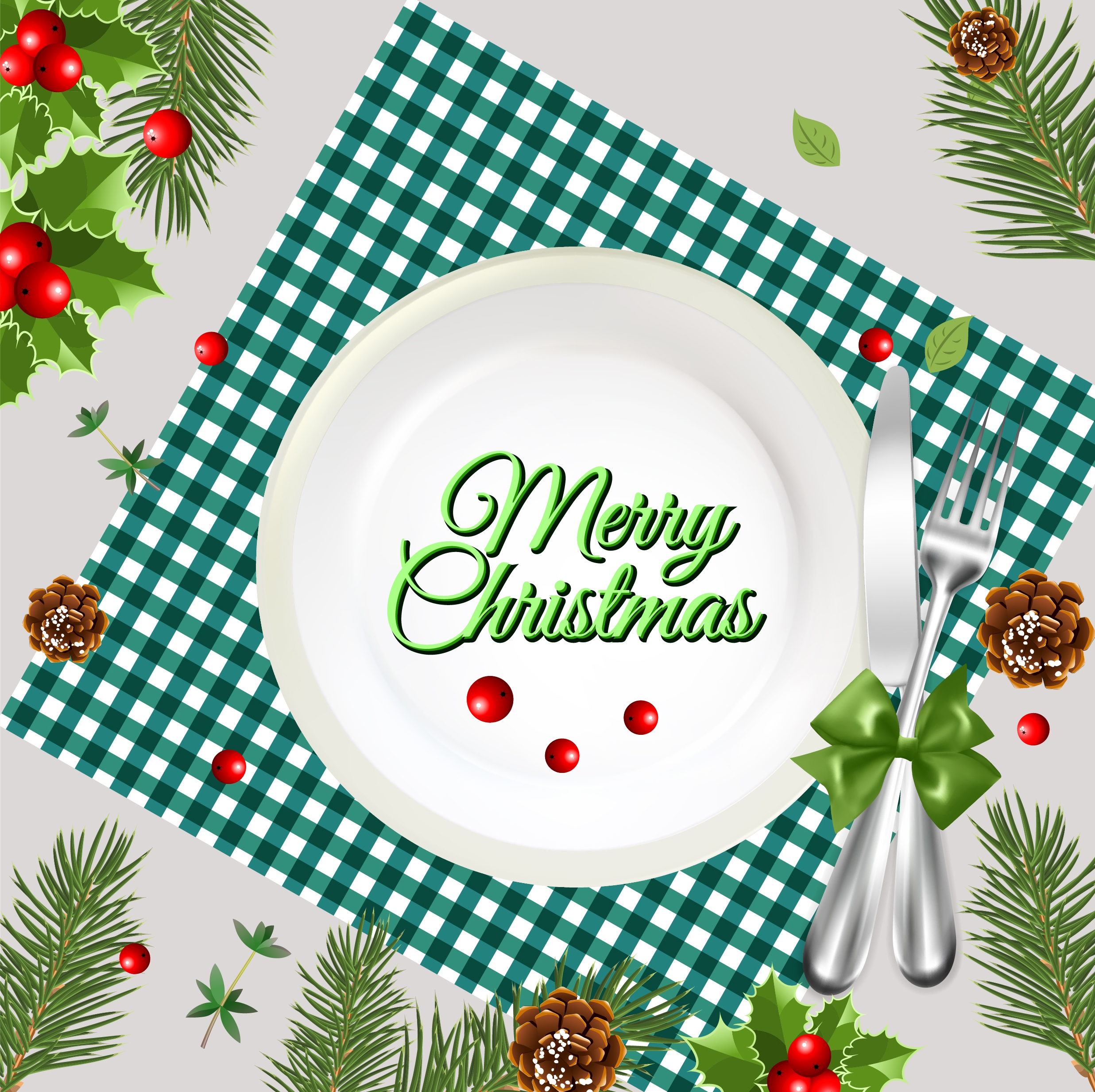 christmas banner dishware icons decor multicolored design