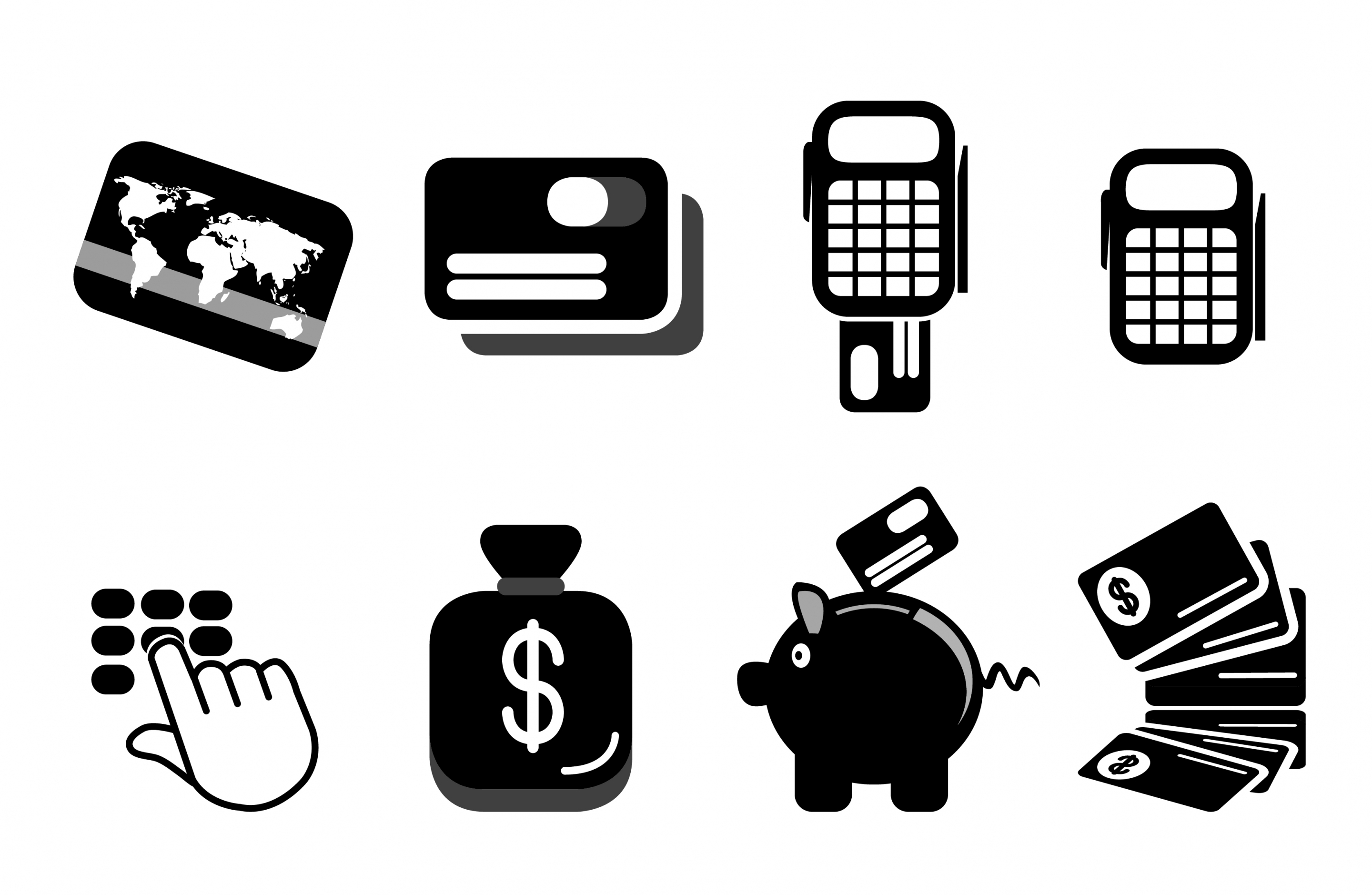 credit card design elements black white symbols sketch