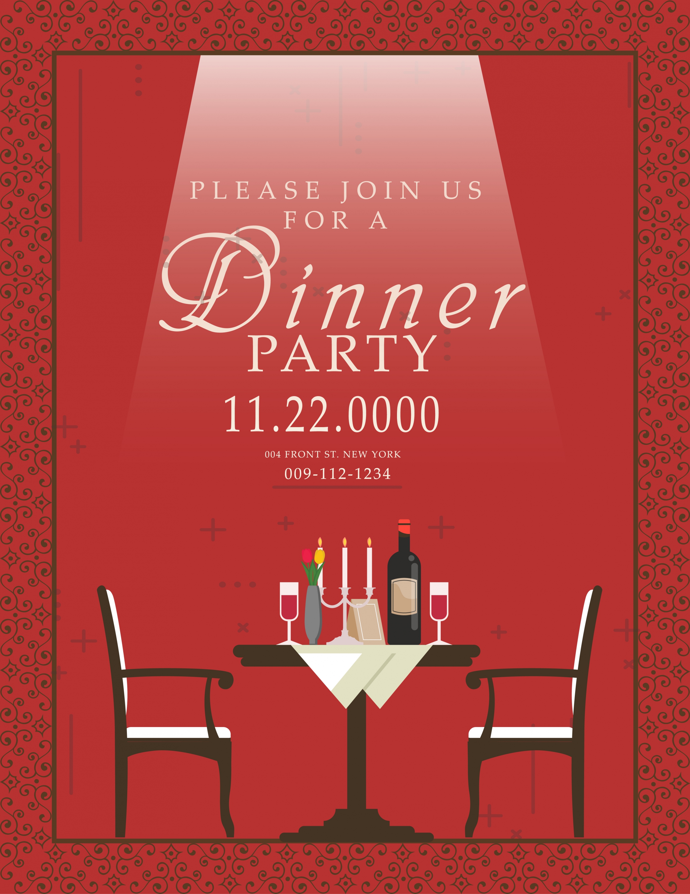 dinner party invitation card red design table decoration