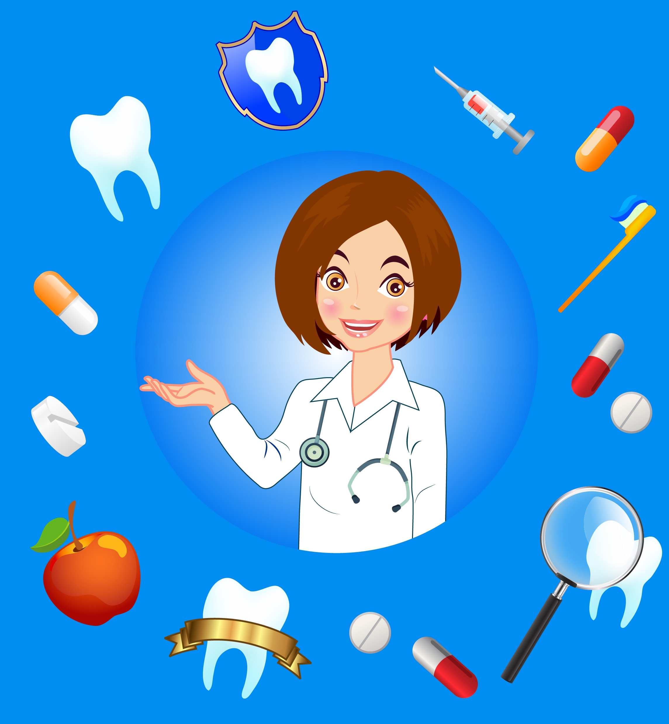 dental background female dentist icons various colored symbols