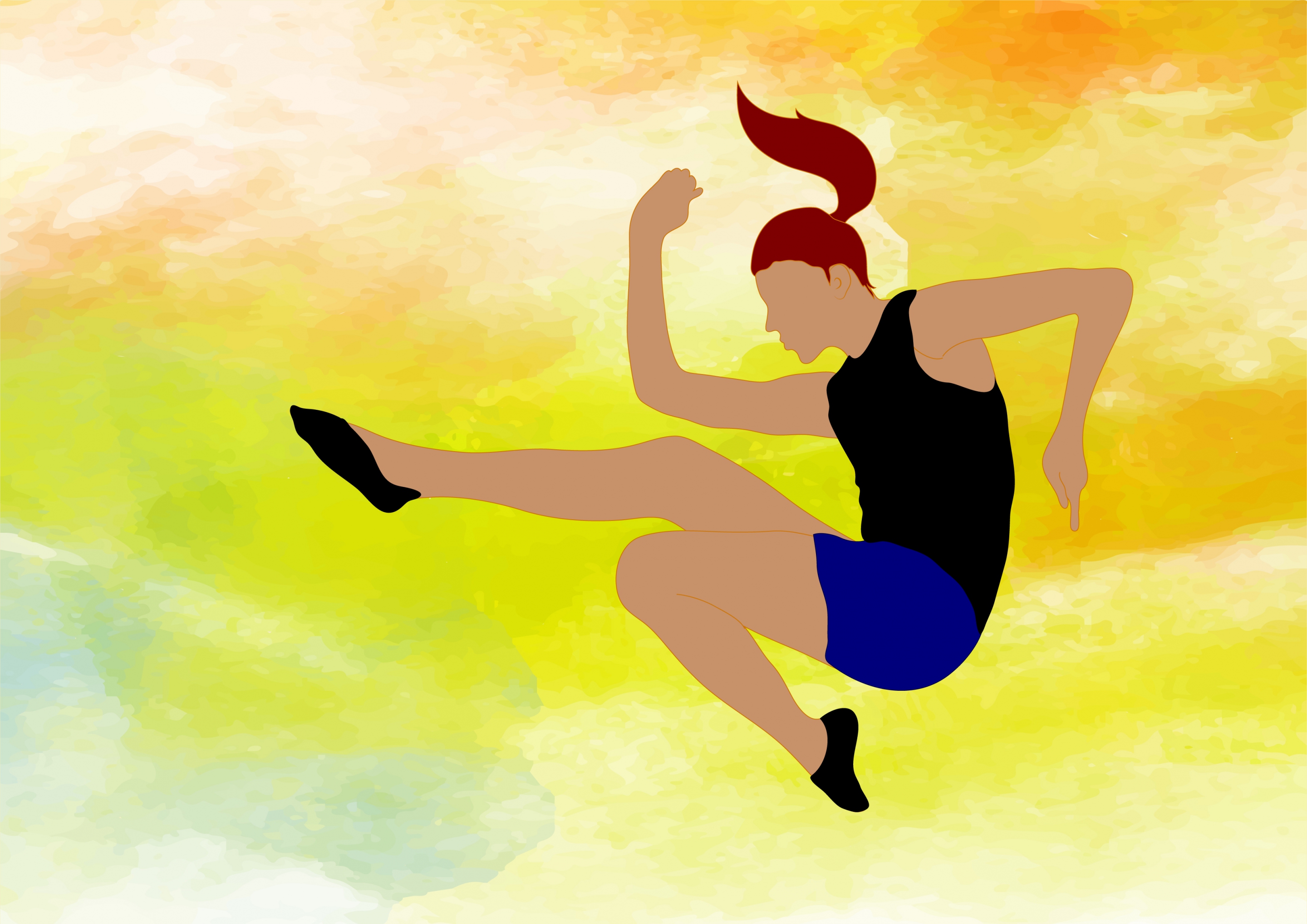 long jump athlete drawing water colored decoration