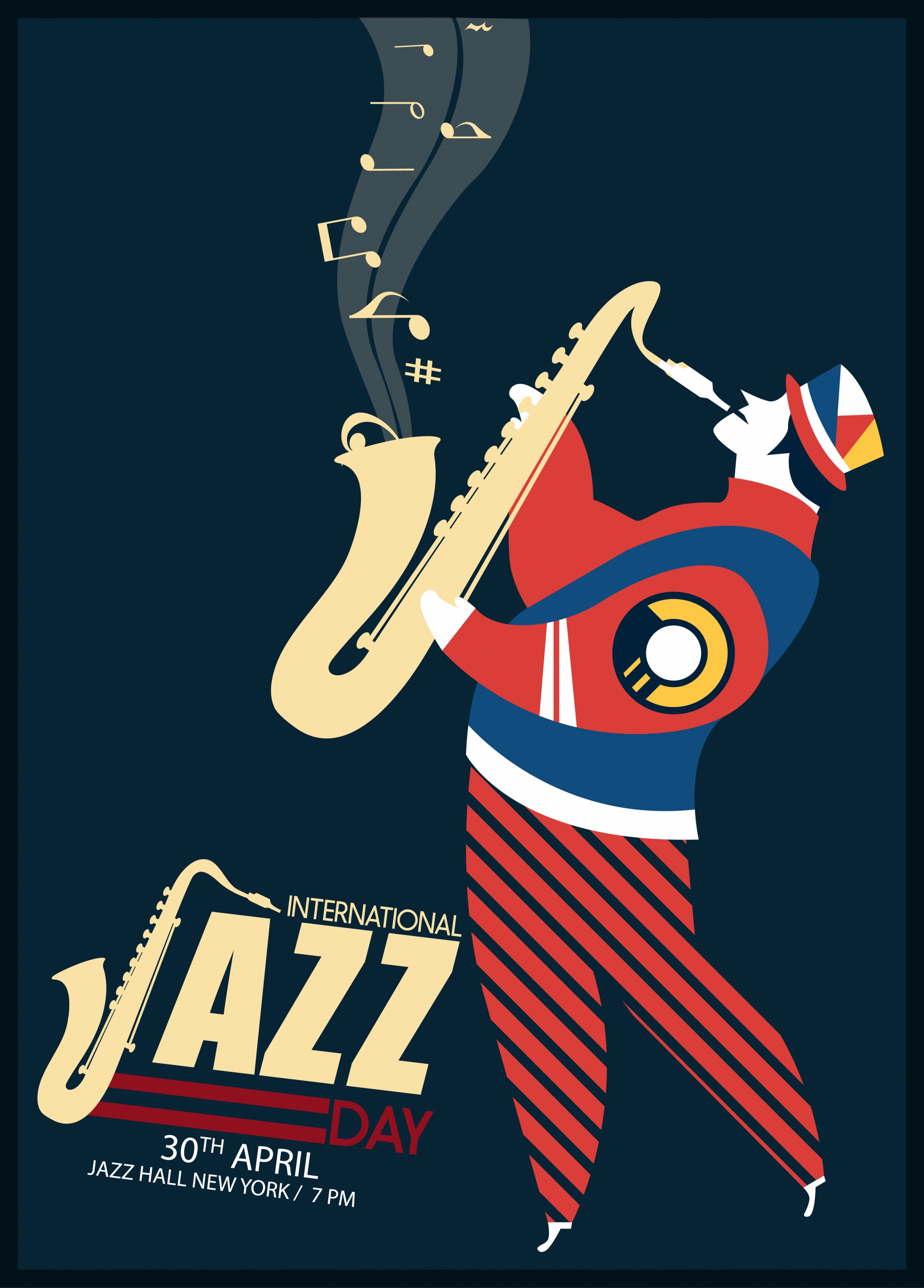 jazz poster colorful flat design human trumpet icons