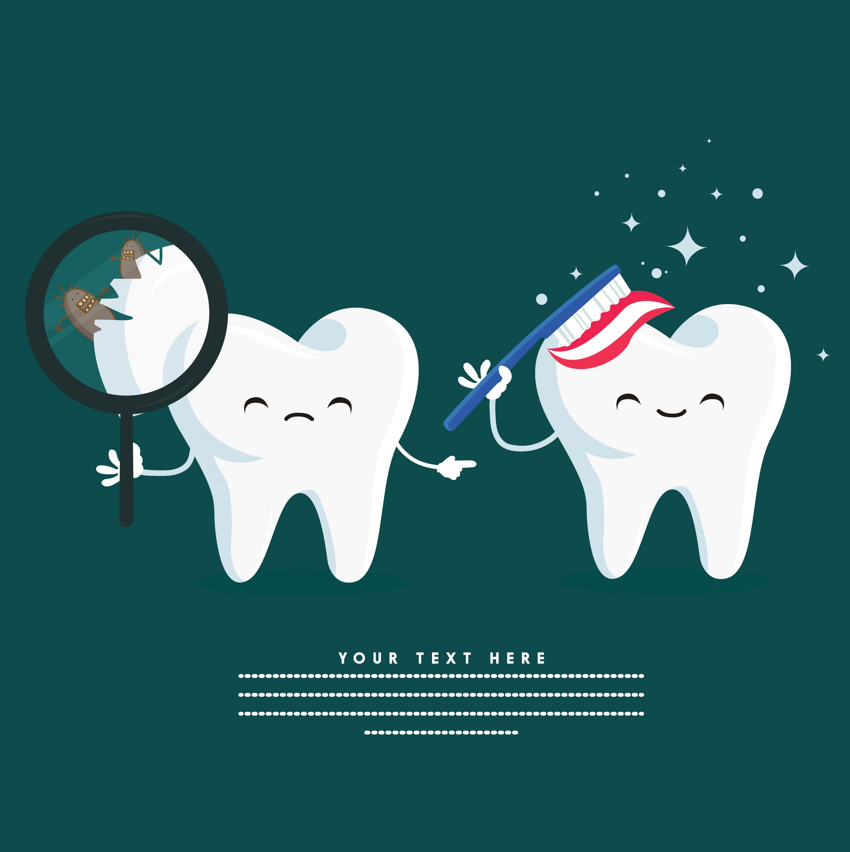 teeth care banner cute stylized icons