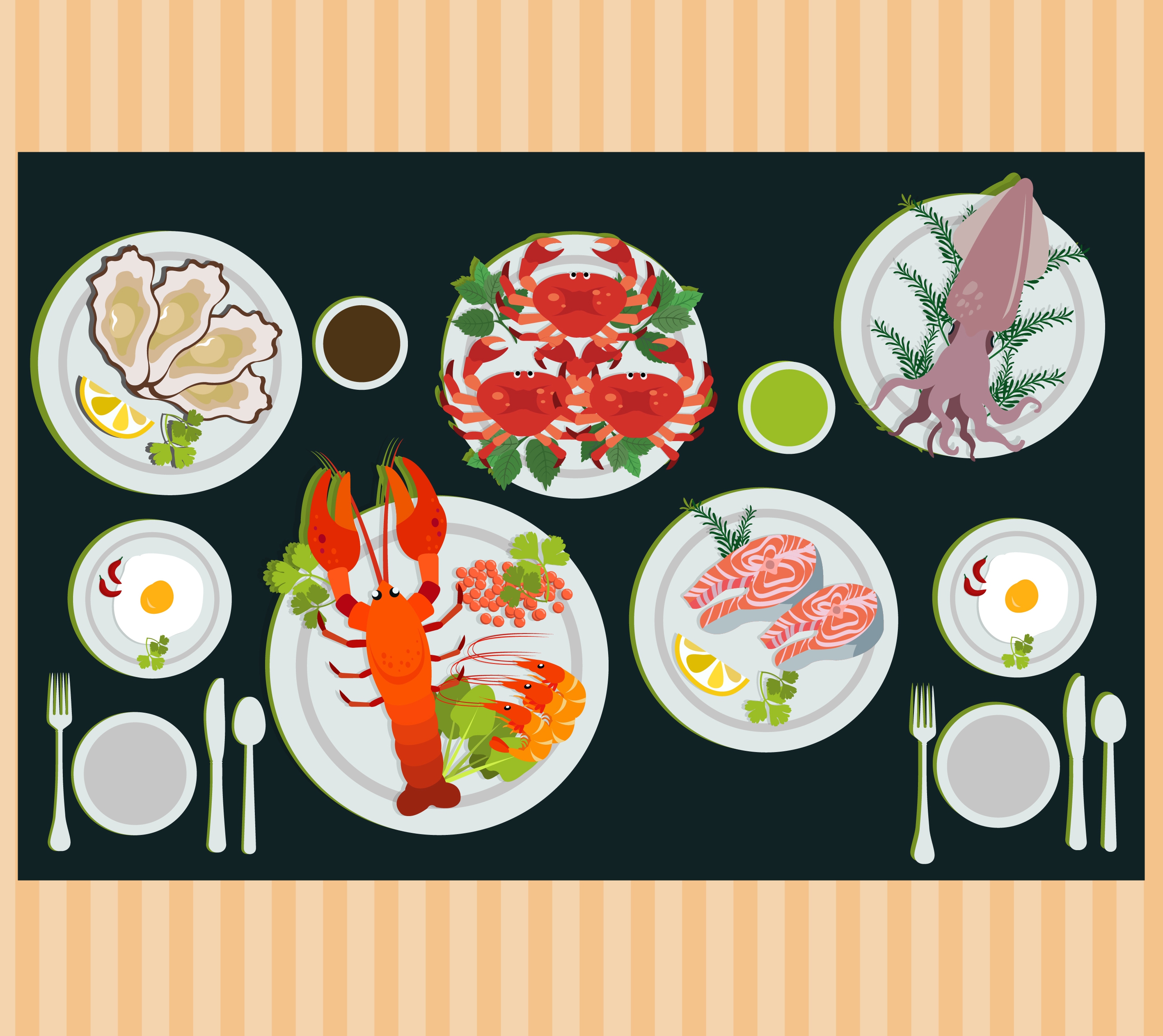 seafood advertising various dish icons decoration