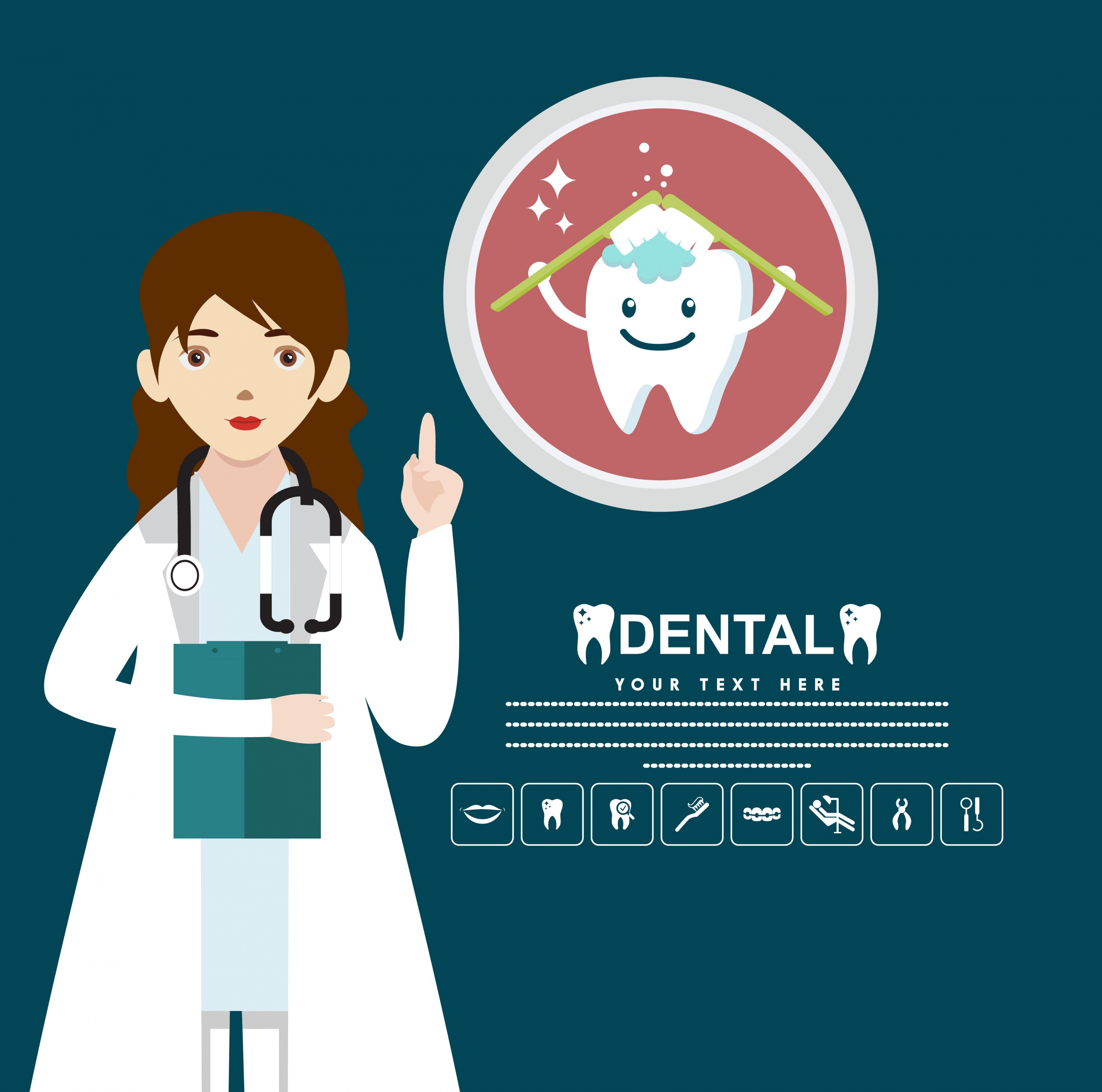 dental poster female dentist stylized tooth icon