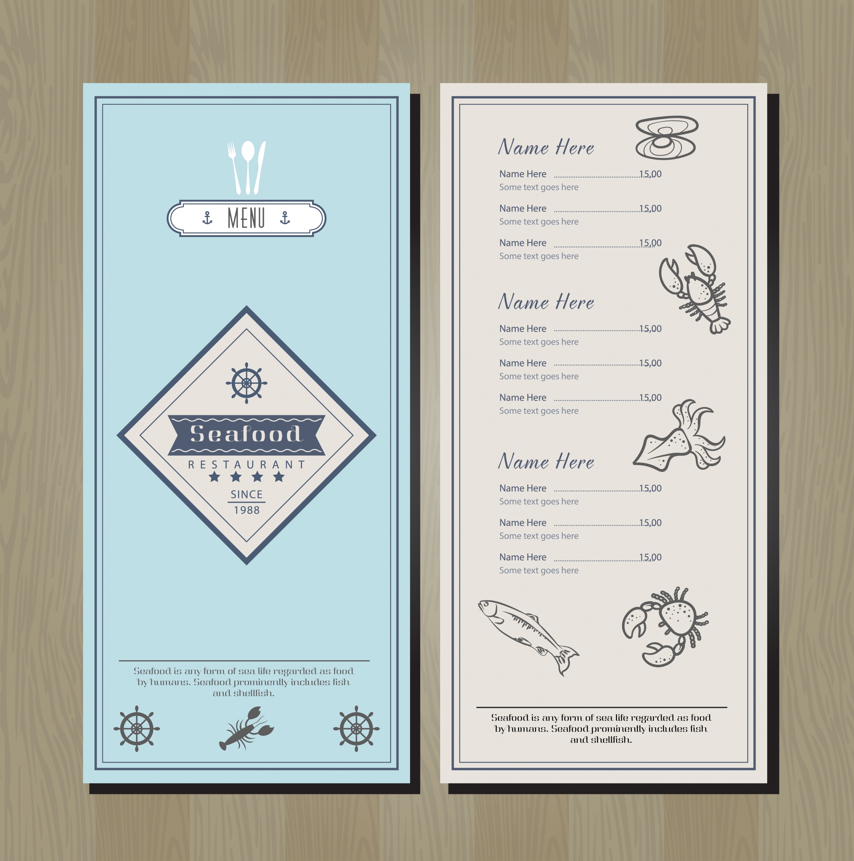 seafood menu template marine species icons decor