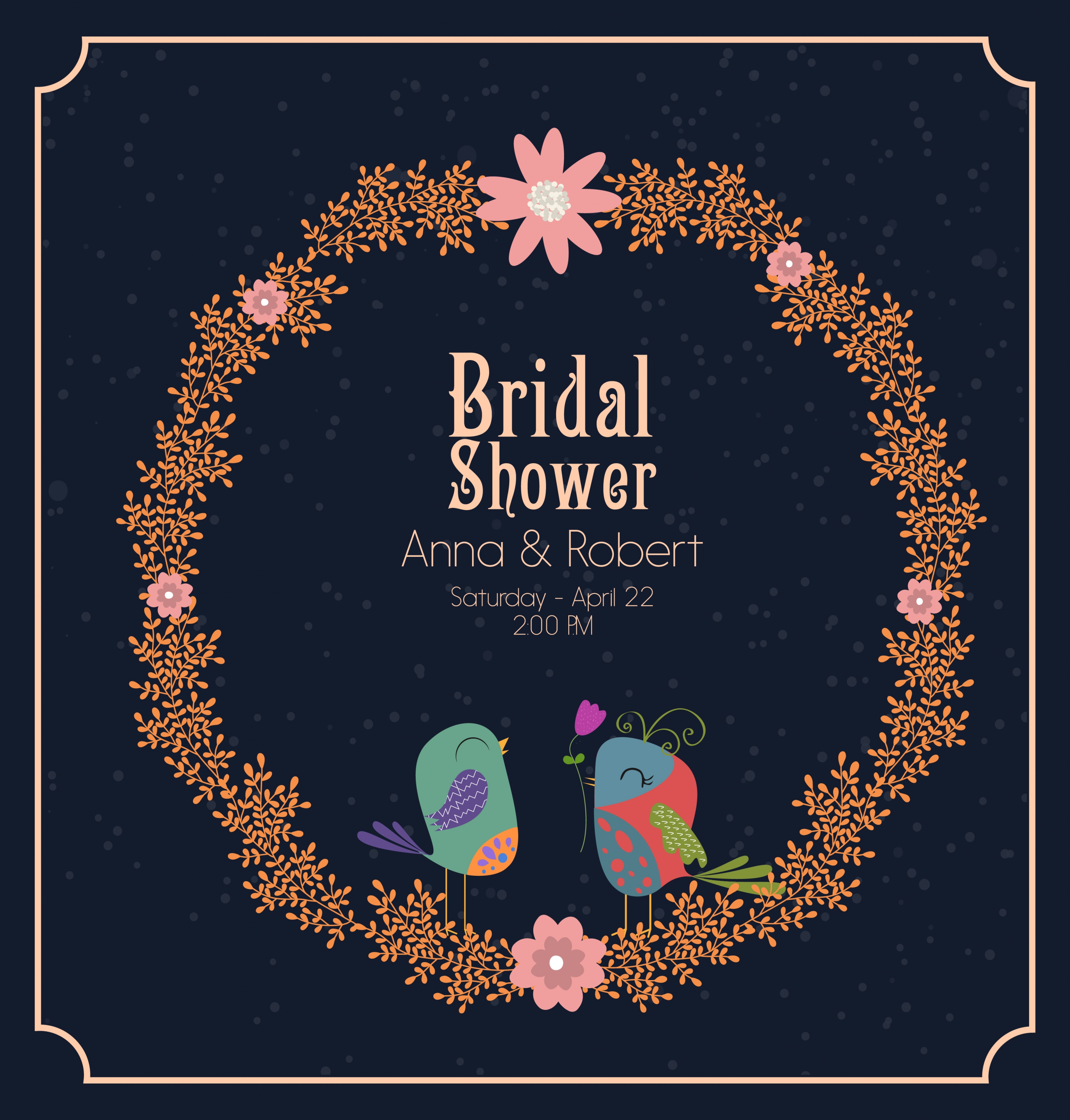 wedding banner template wreath birds icon cartoon design