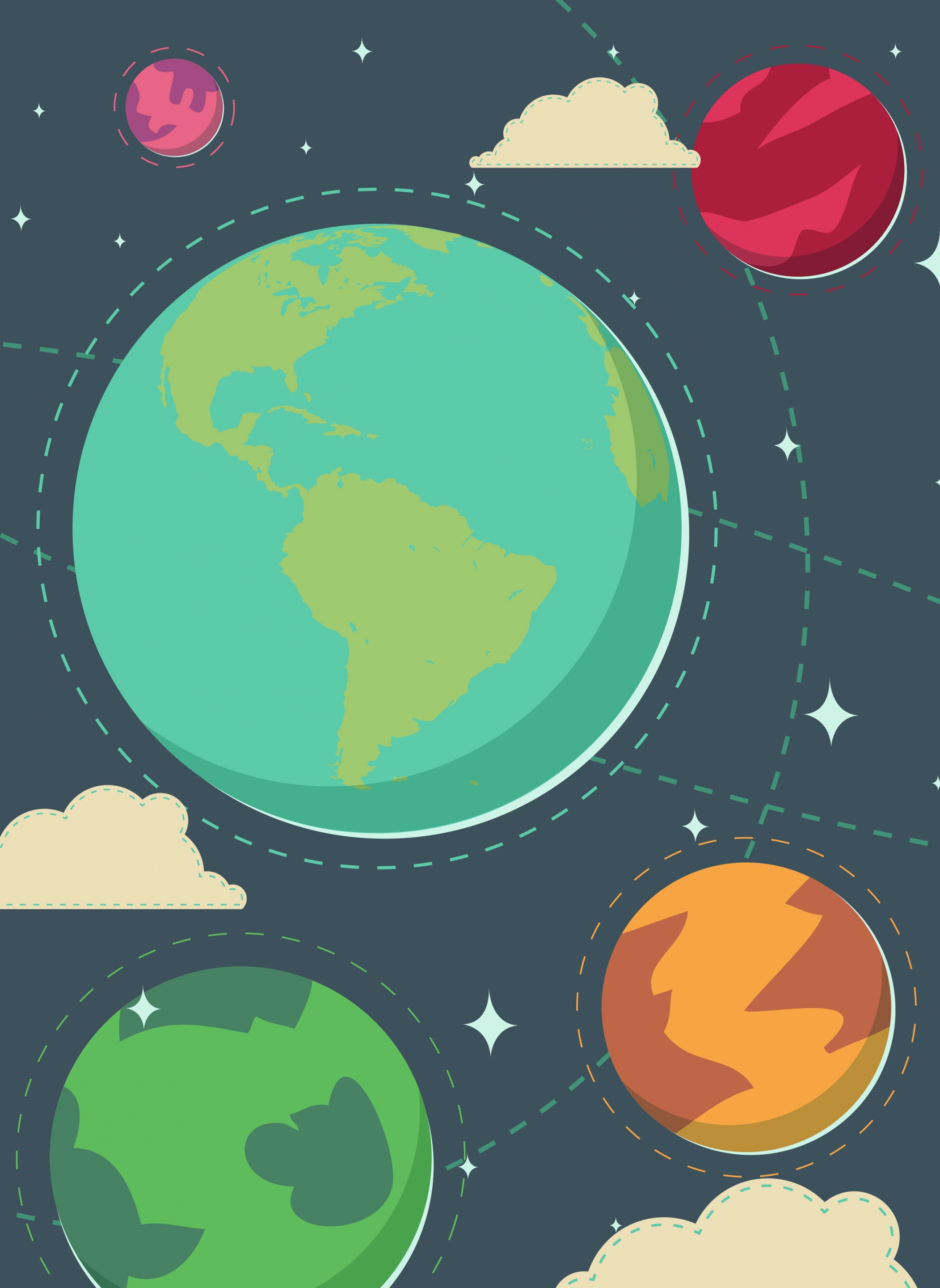 solar system layout colored flat design