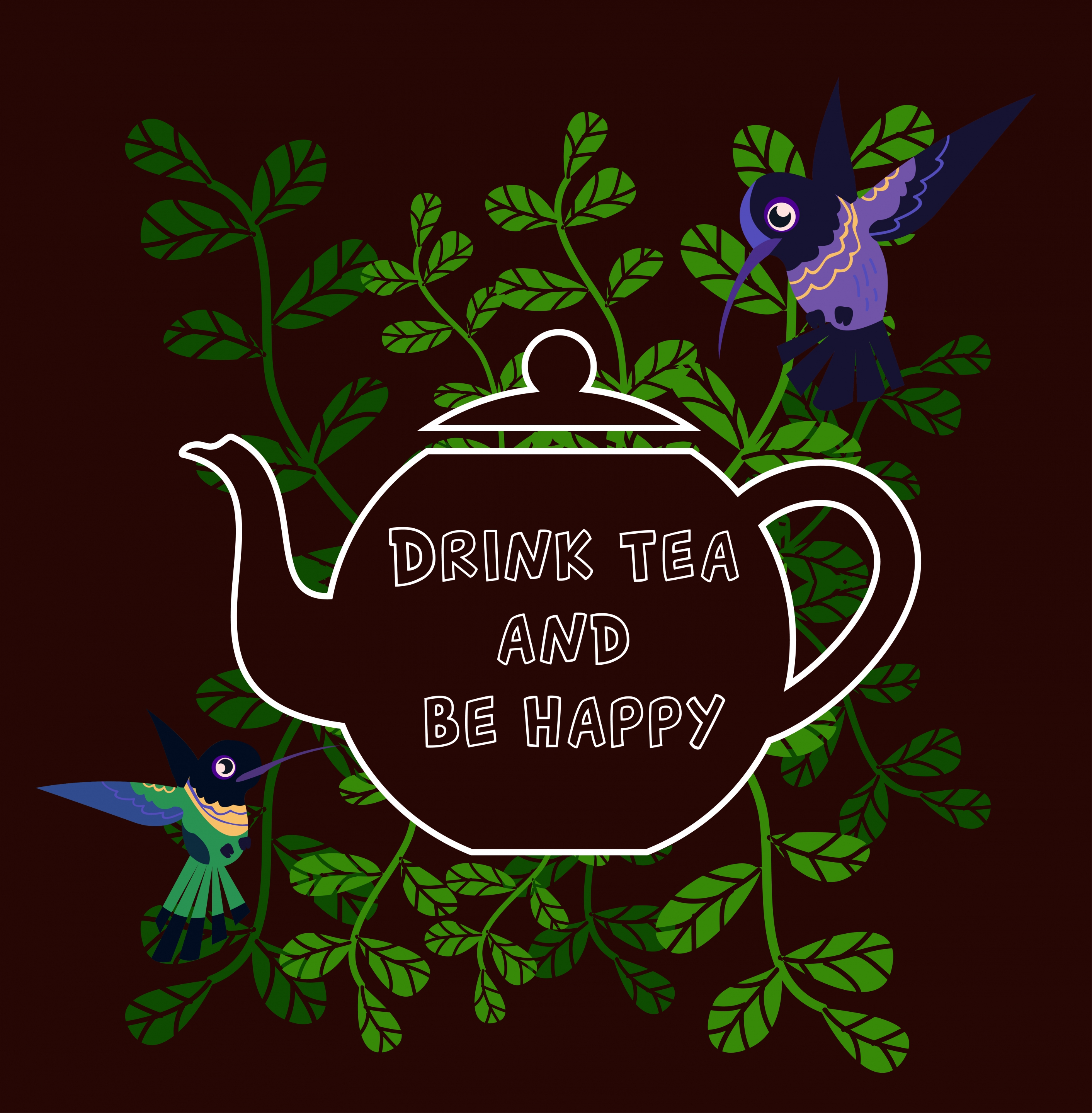 tea promotion banner pot birds green leaves decoration