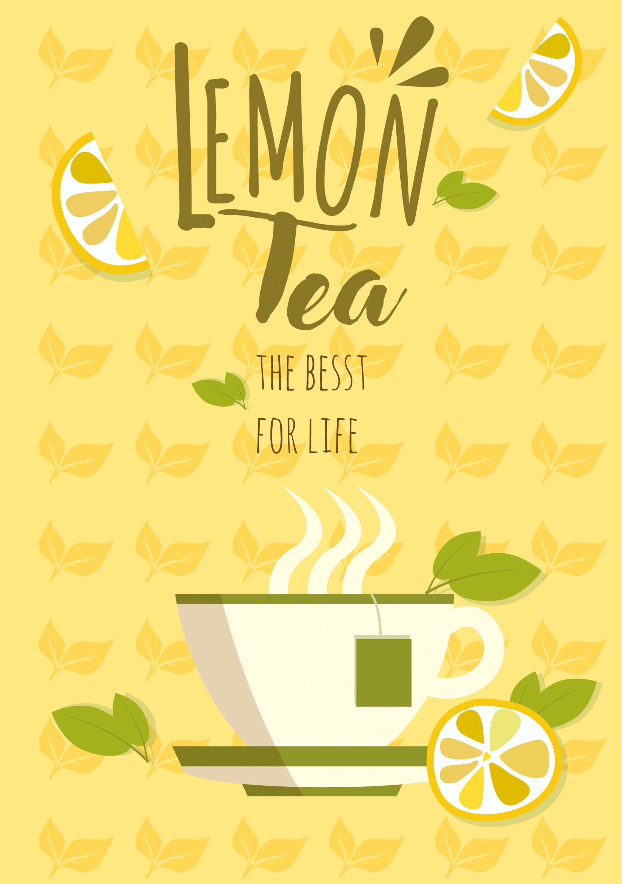 lemon tea advertising cup yellow repeating icons background