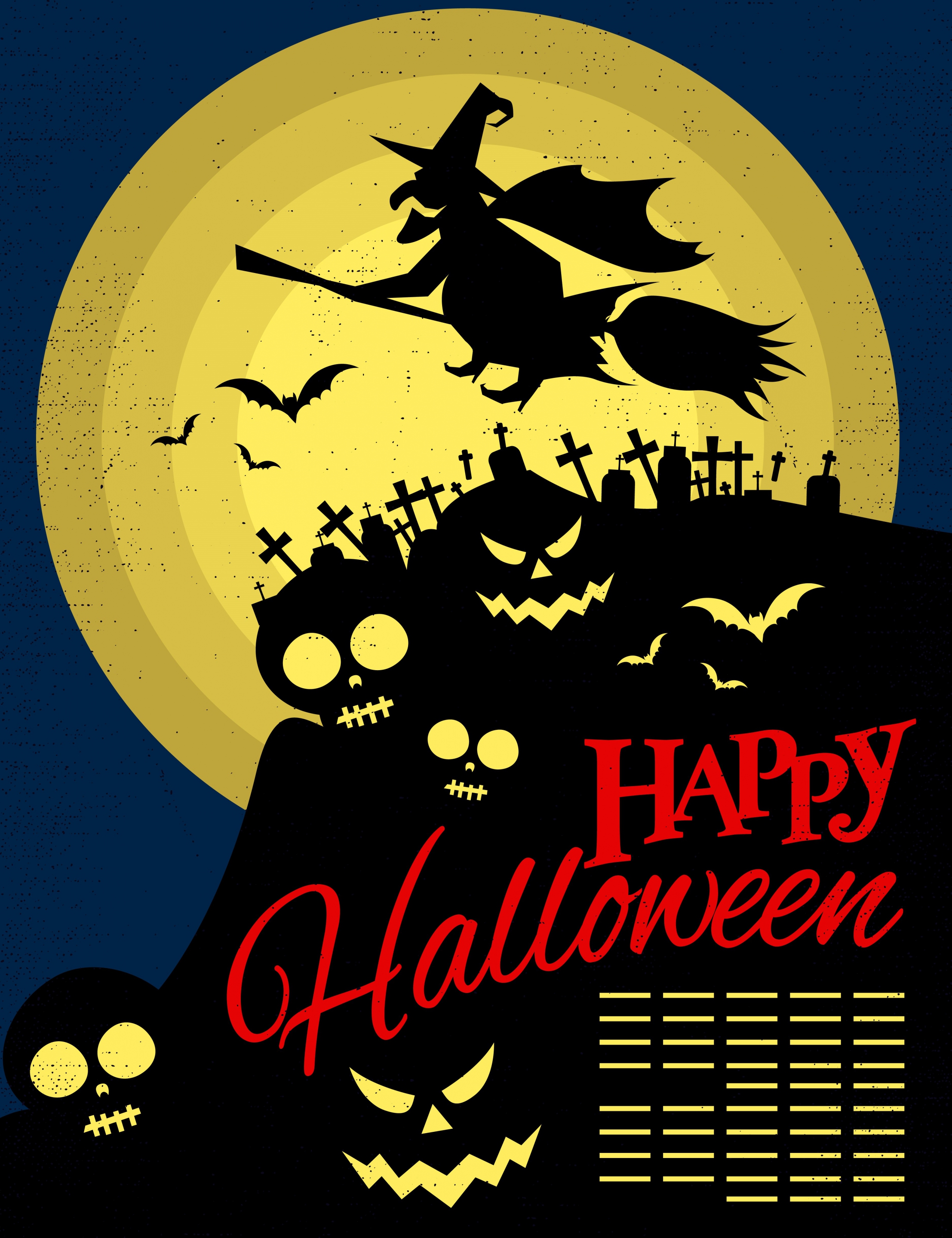 halloween poster wizard skull tombs icons silhouette style