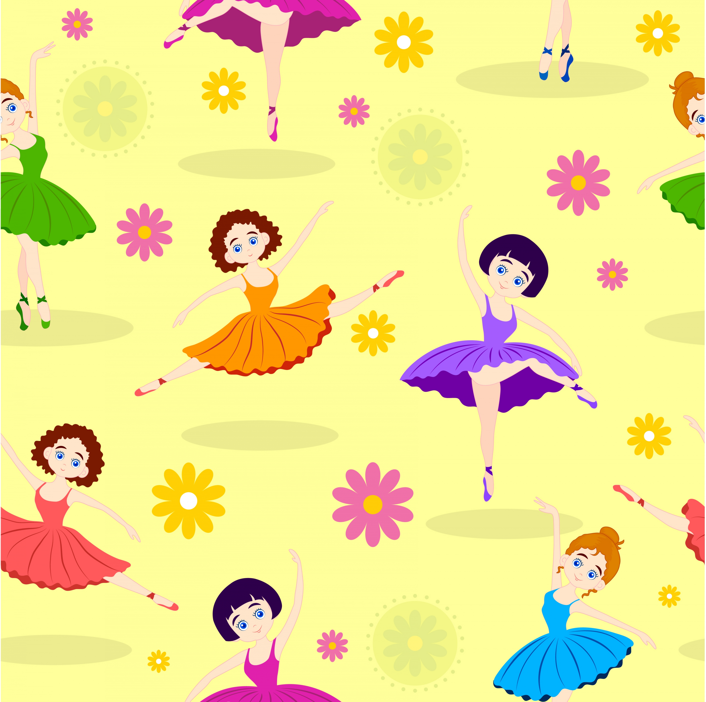 dancing girls background colorful design flowers decoration