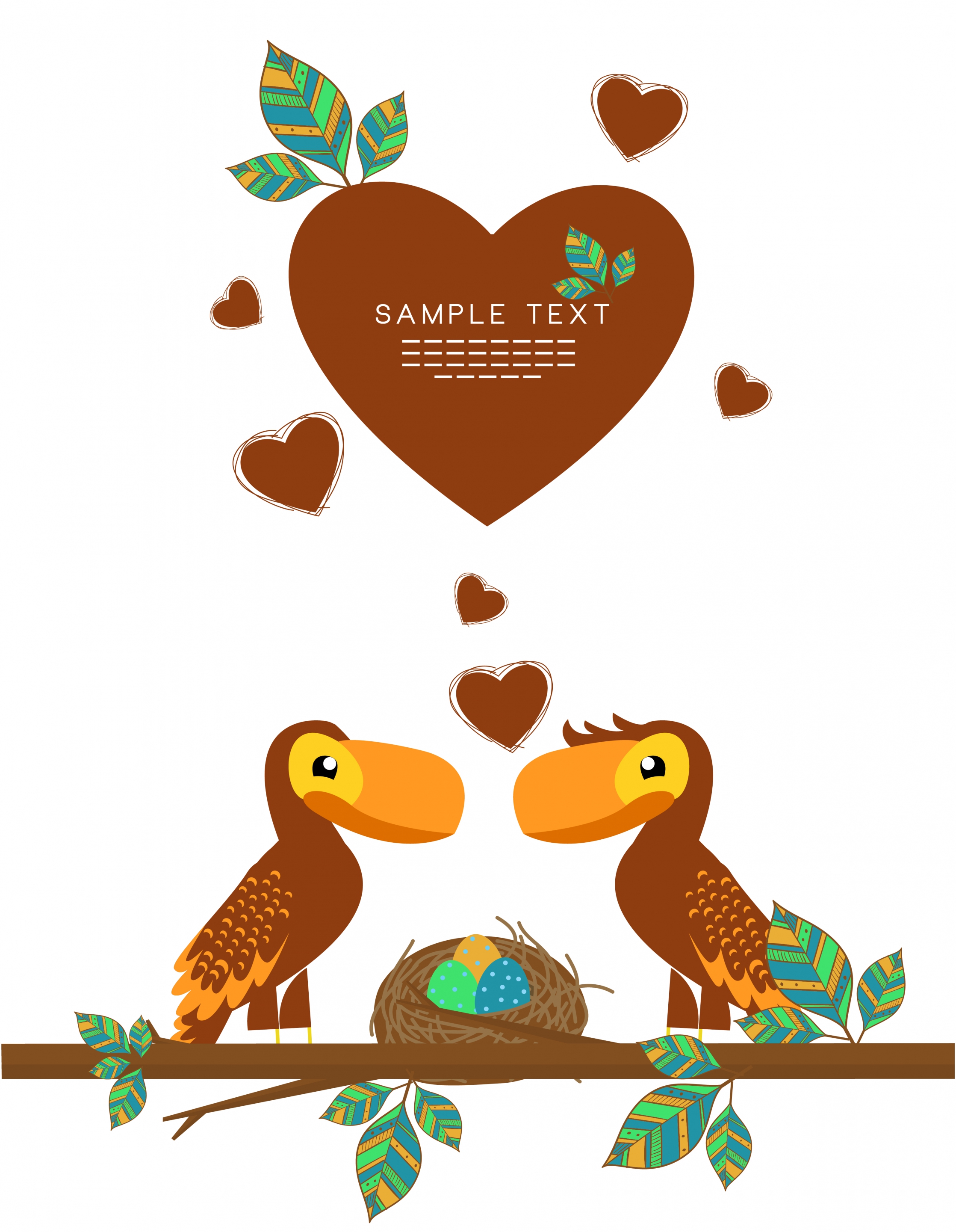 valentine poster hearts birds couple icons cartoon design