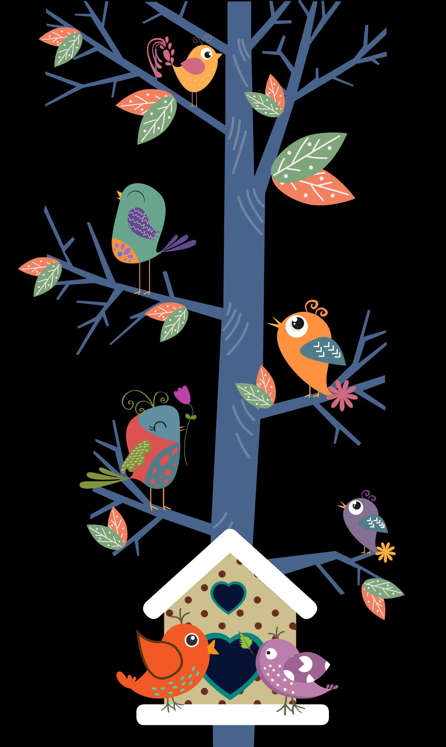 wild birds background colored cartoon design