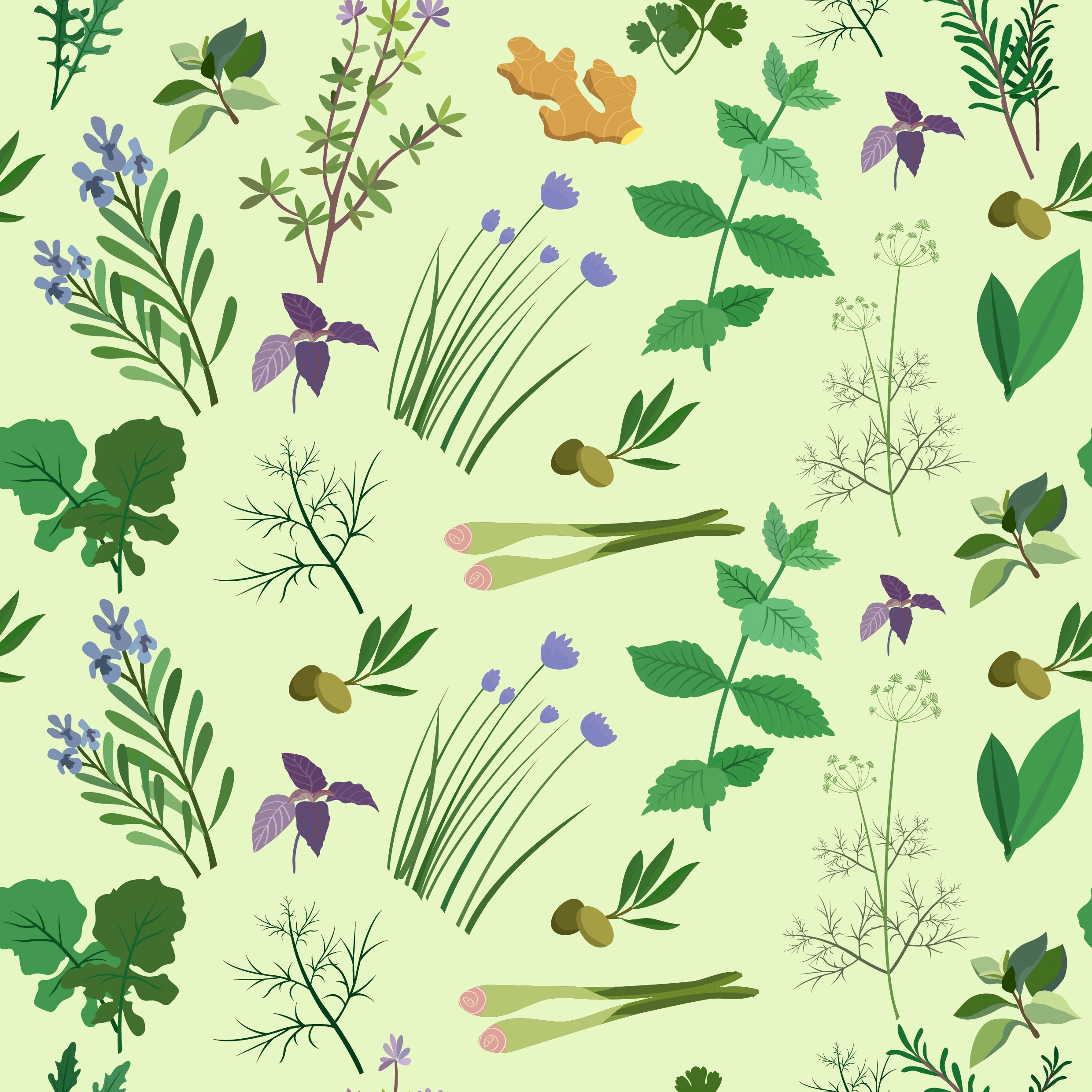 herbs background multicolored icon decoration repeating design