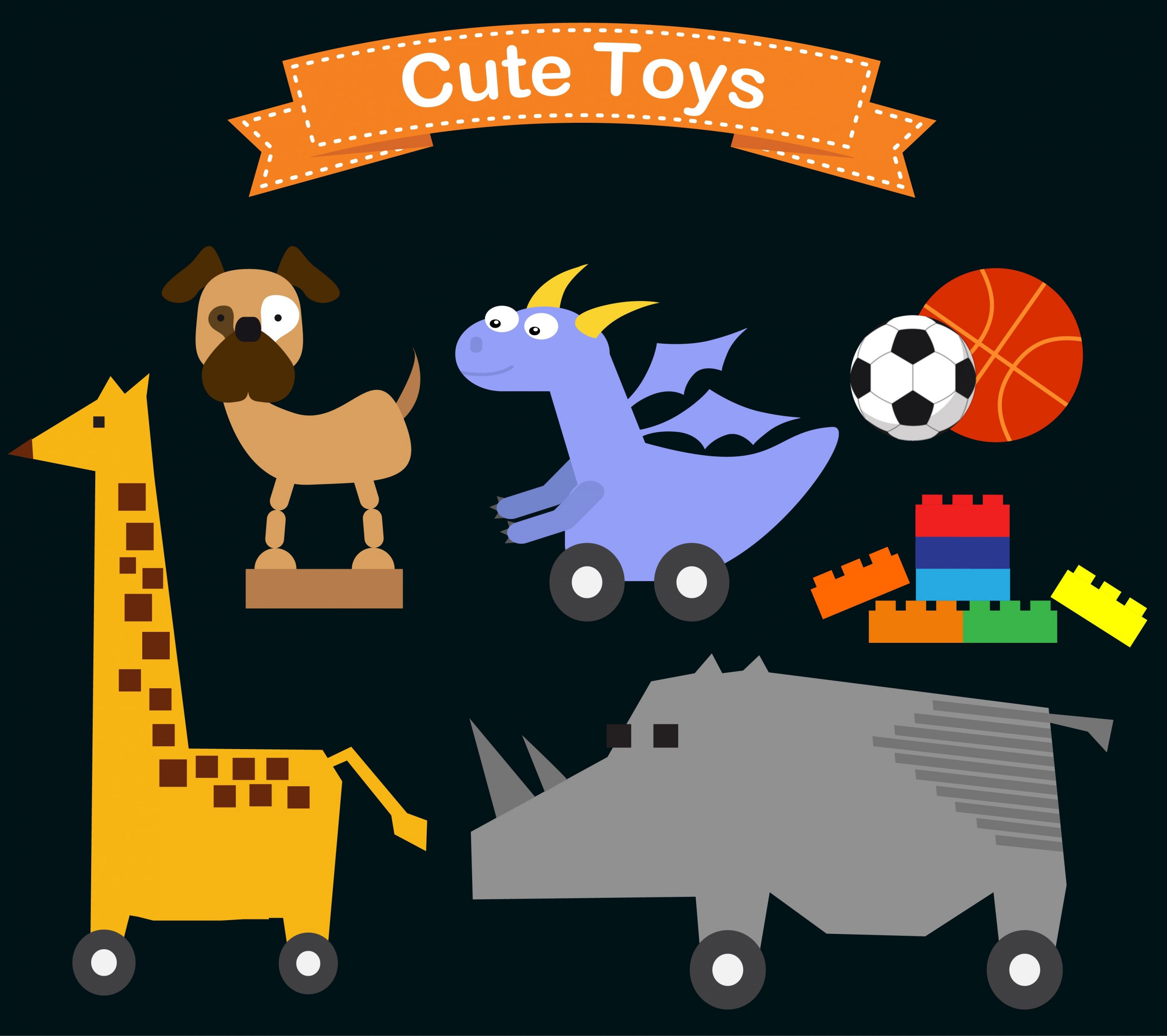 toys icons various flat colored symbols