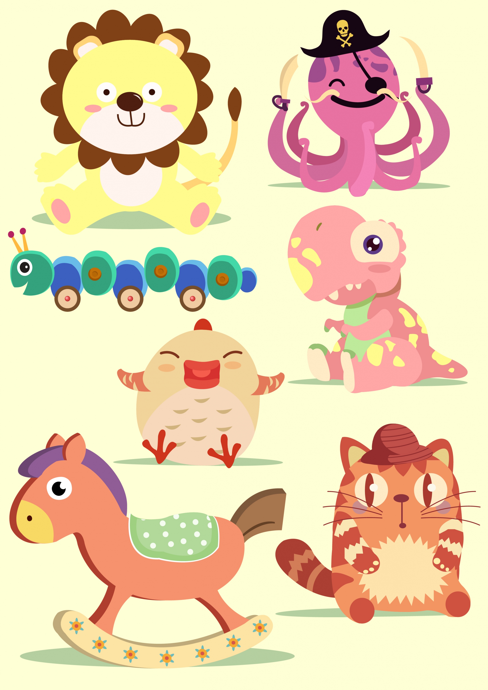 toy icons isolation various cute colored types