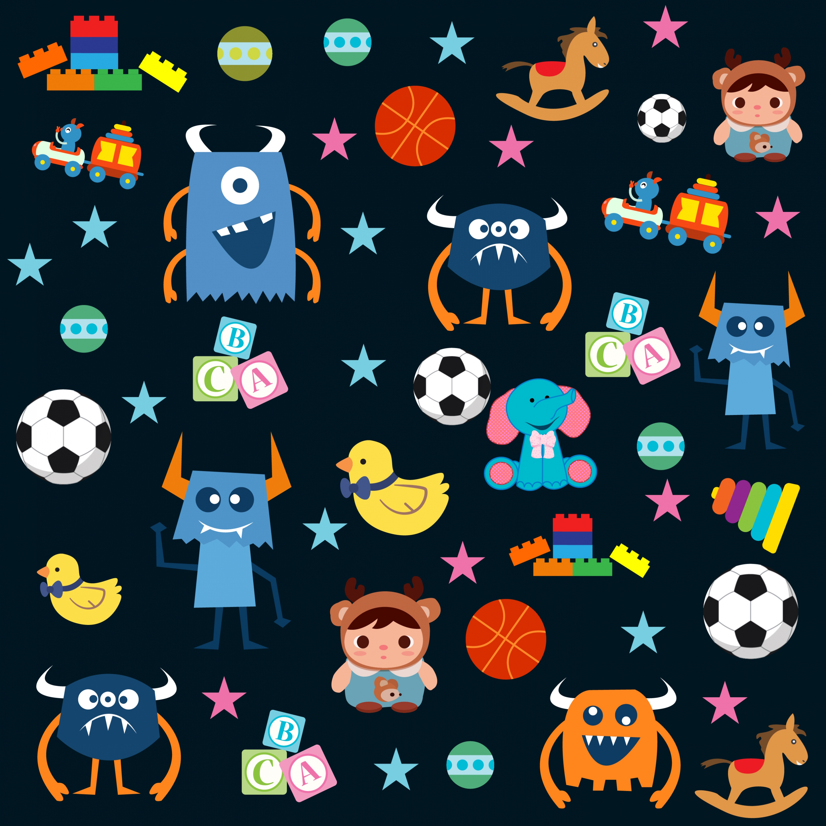 toys icons background various multicolored icons repeating design