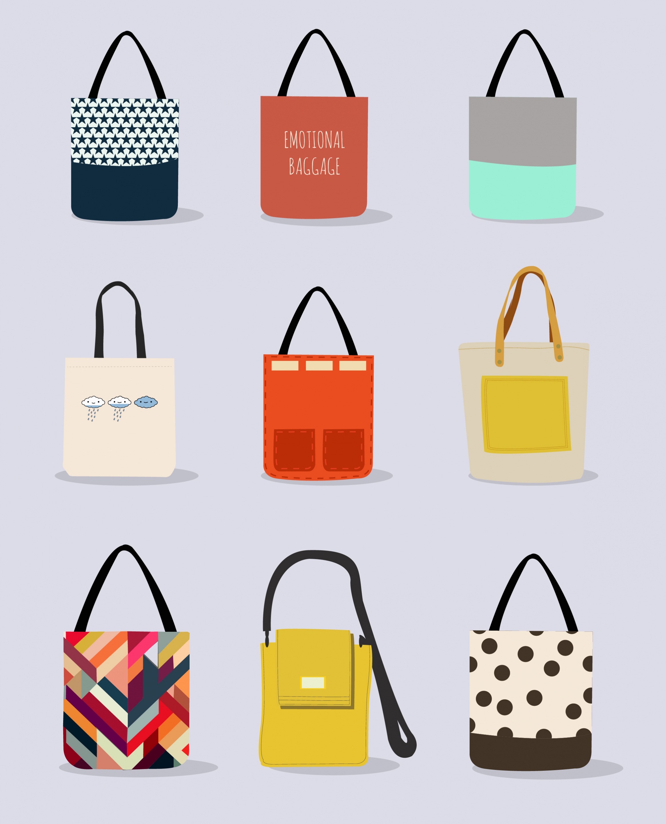 fashionable bag icons collection various colorful design