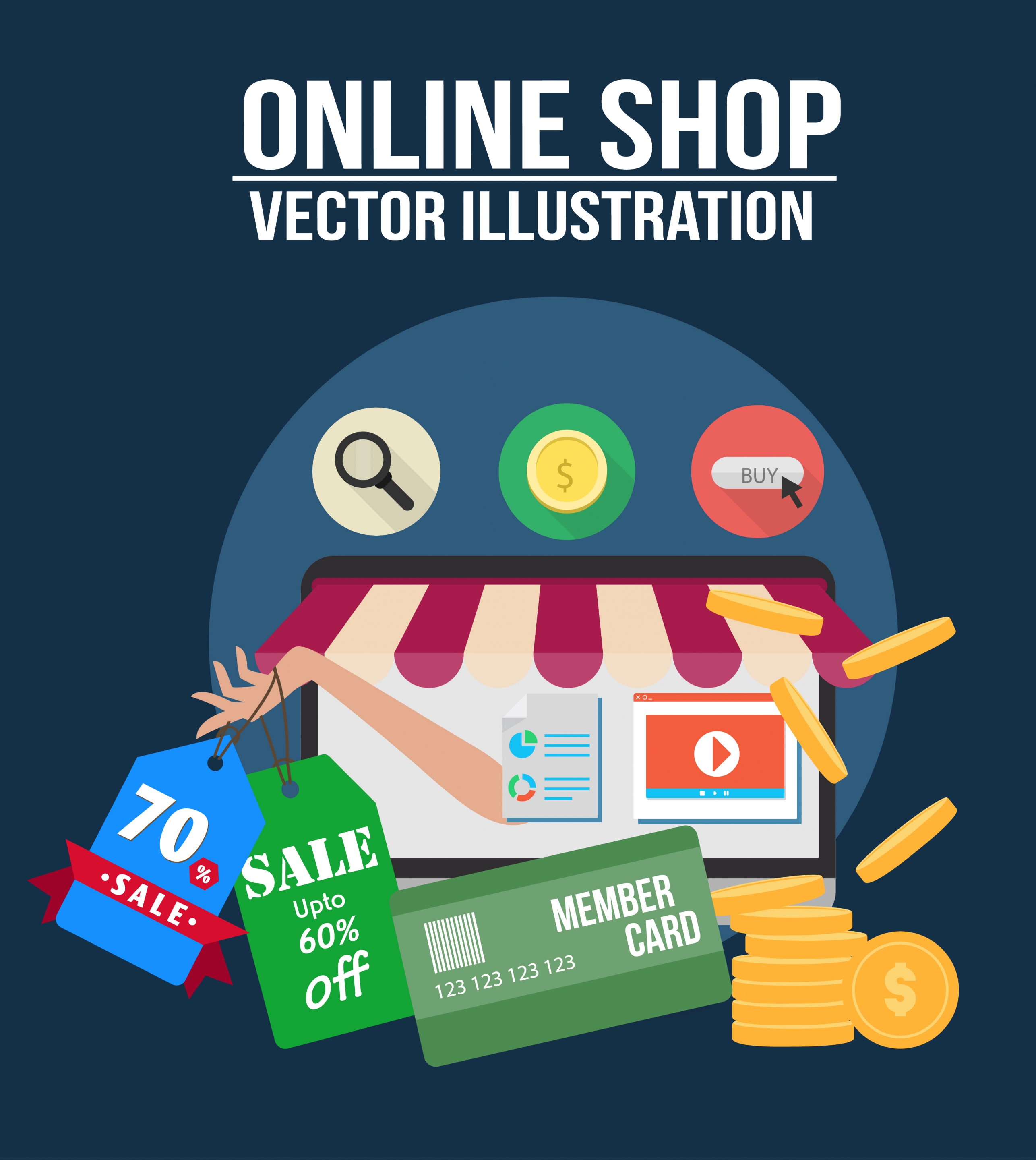 online shop advertisement webpage design commerce symbols