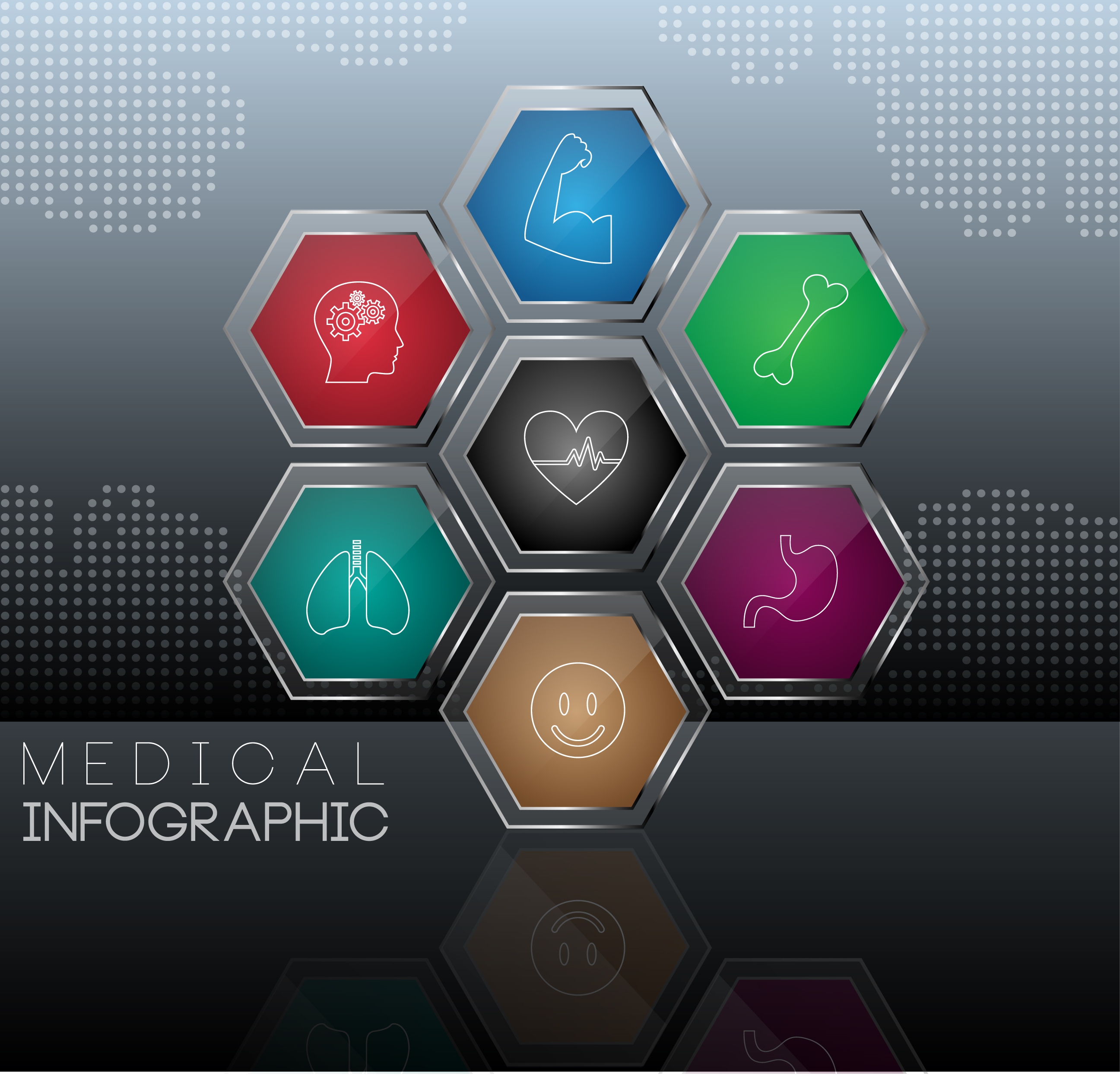 medical infographic shiny multicolored hexagon decor organ symbols