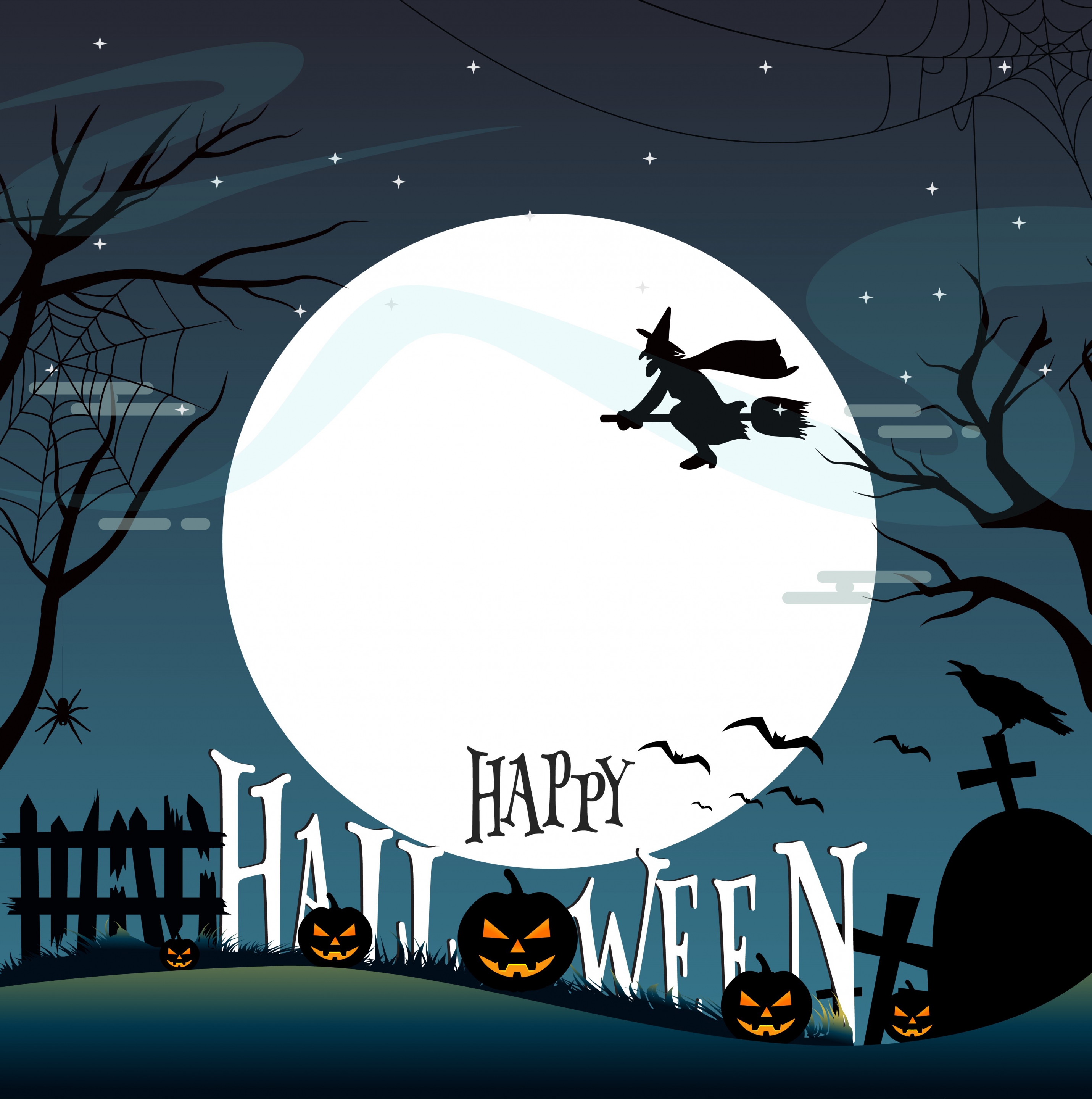 halloween banner moonlight night design cemetery scene