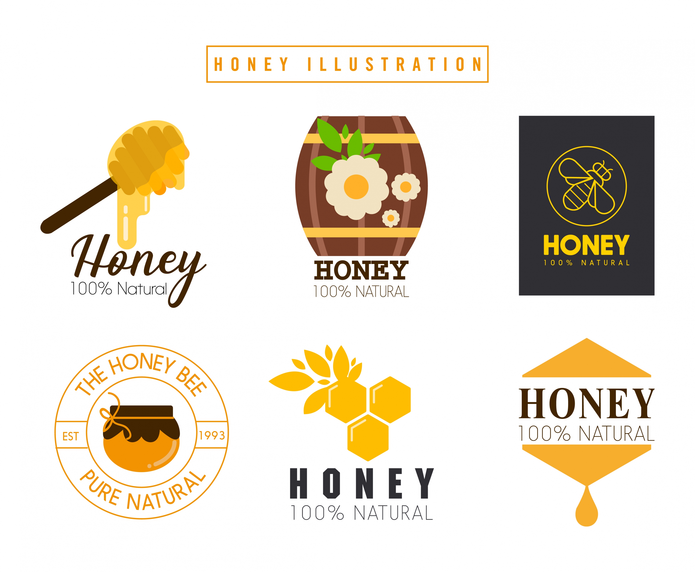 honey logotypes colored flat design