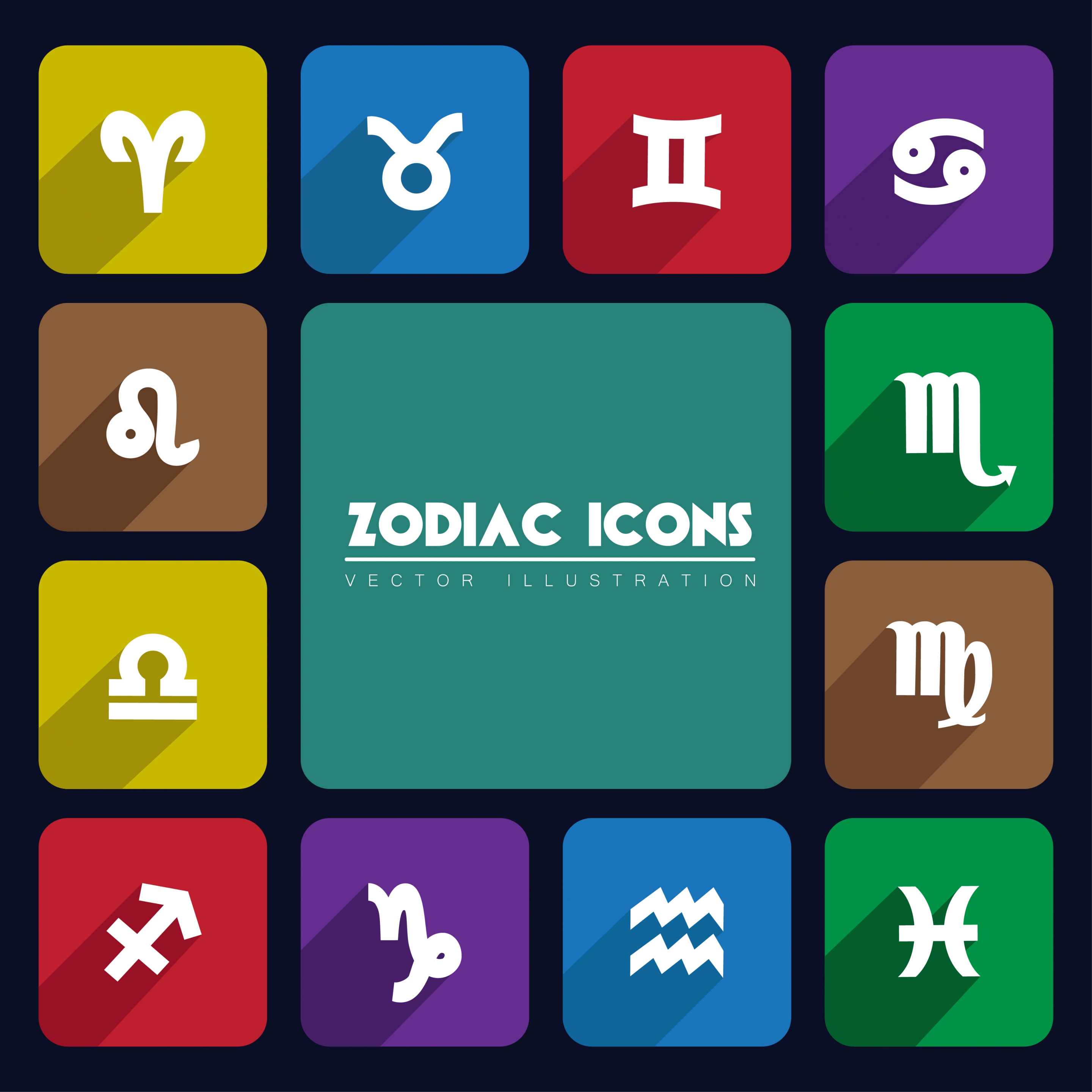 zodiac icons sets various colored squares isolation