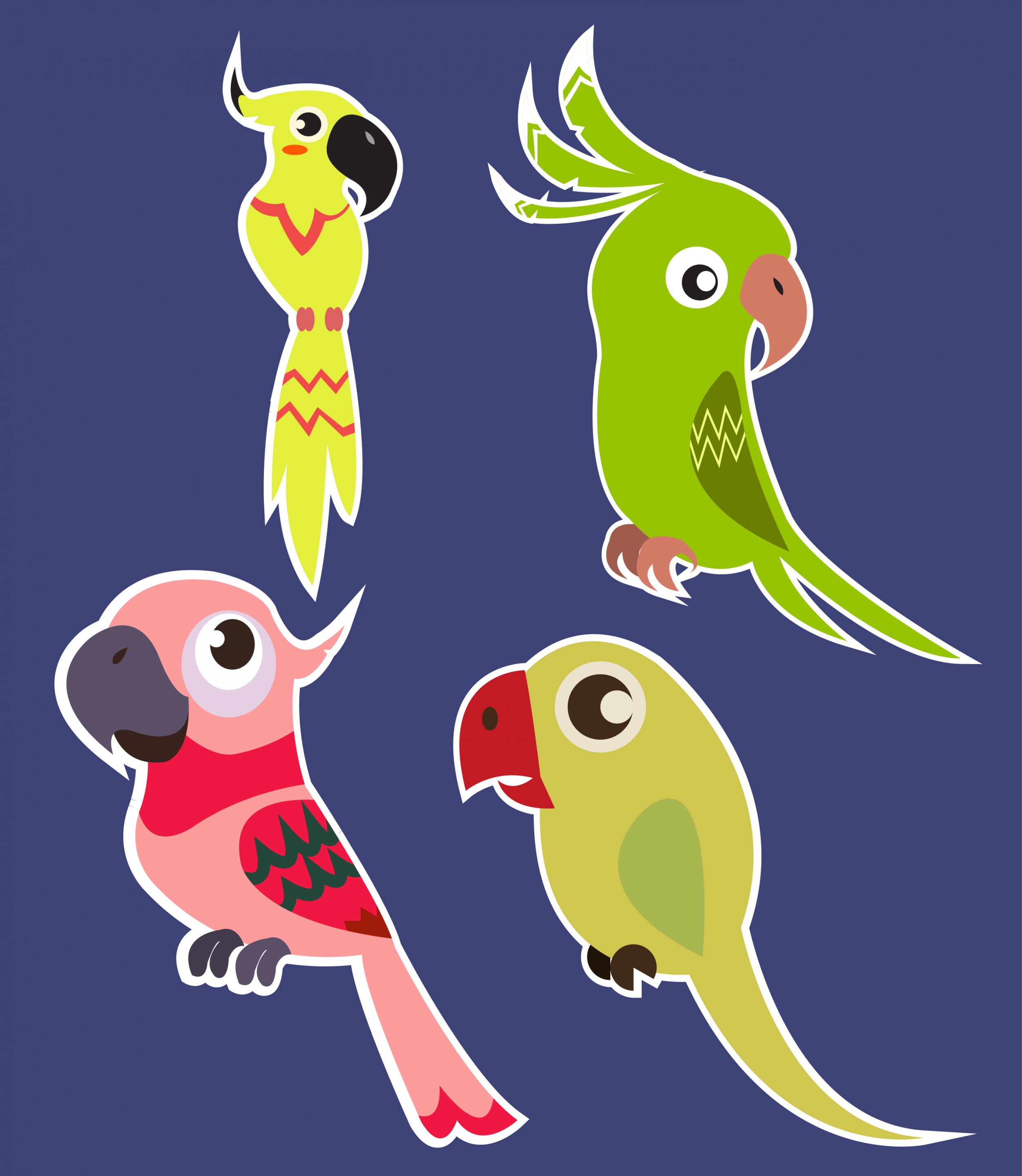 parrot icons collection colored flat design