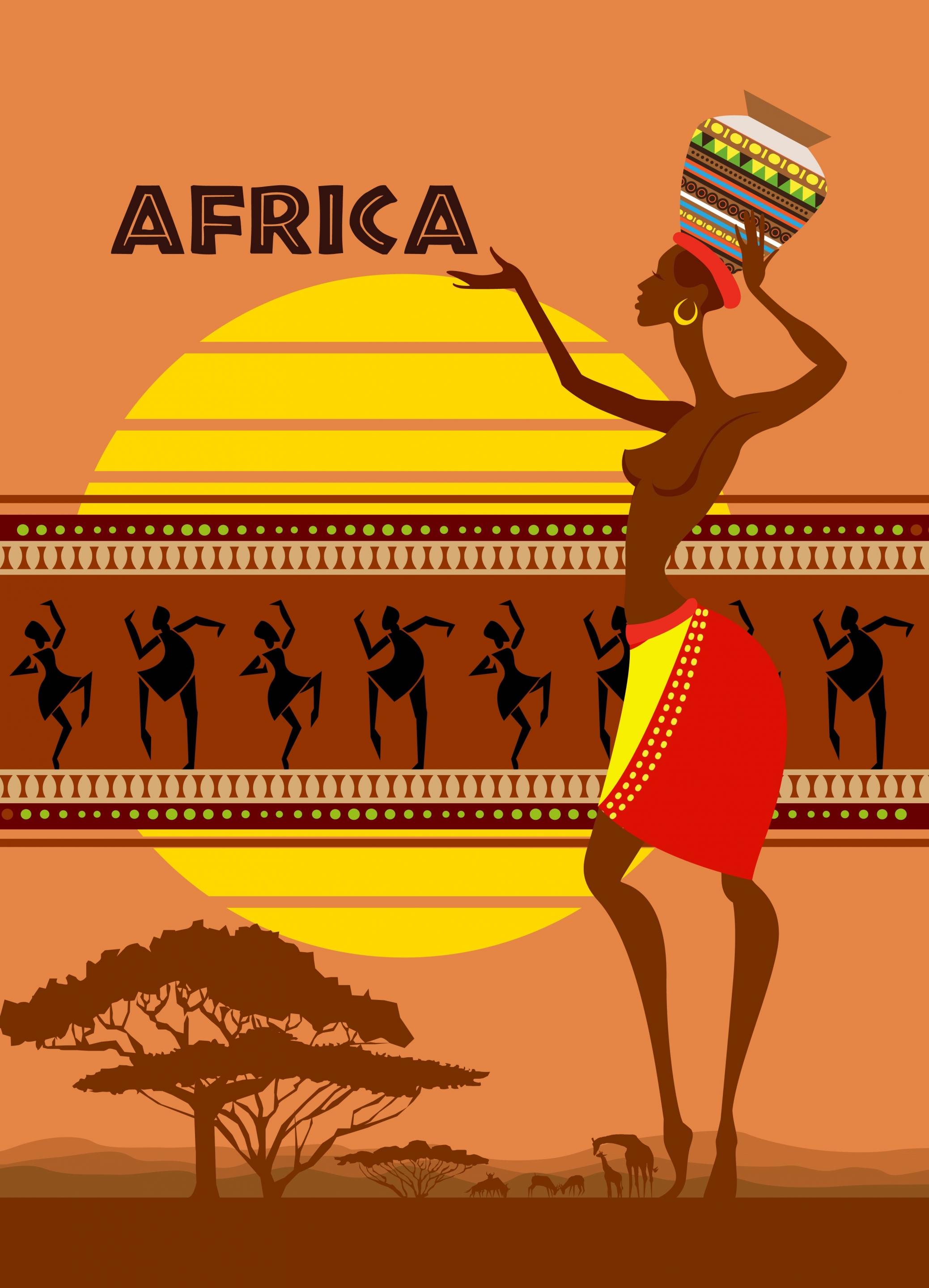 africa tribal background grassland icon dancing human decor