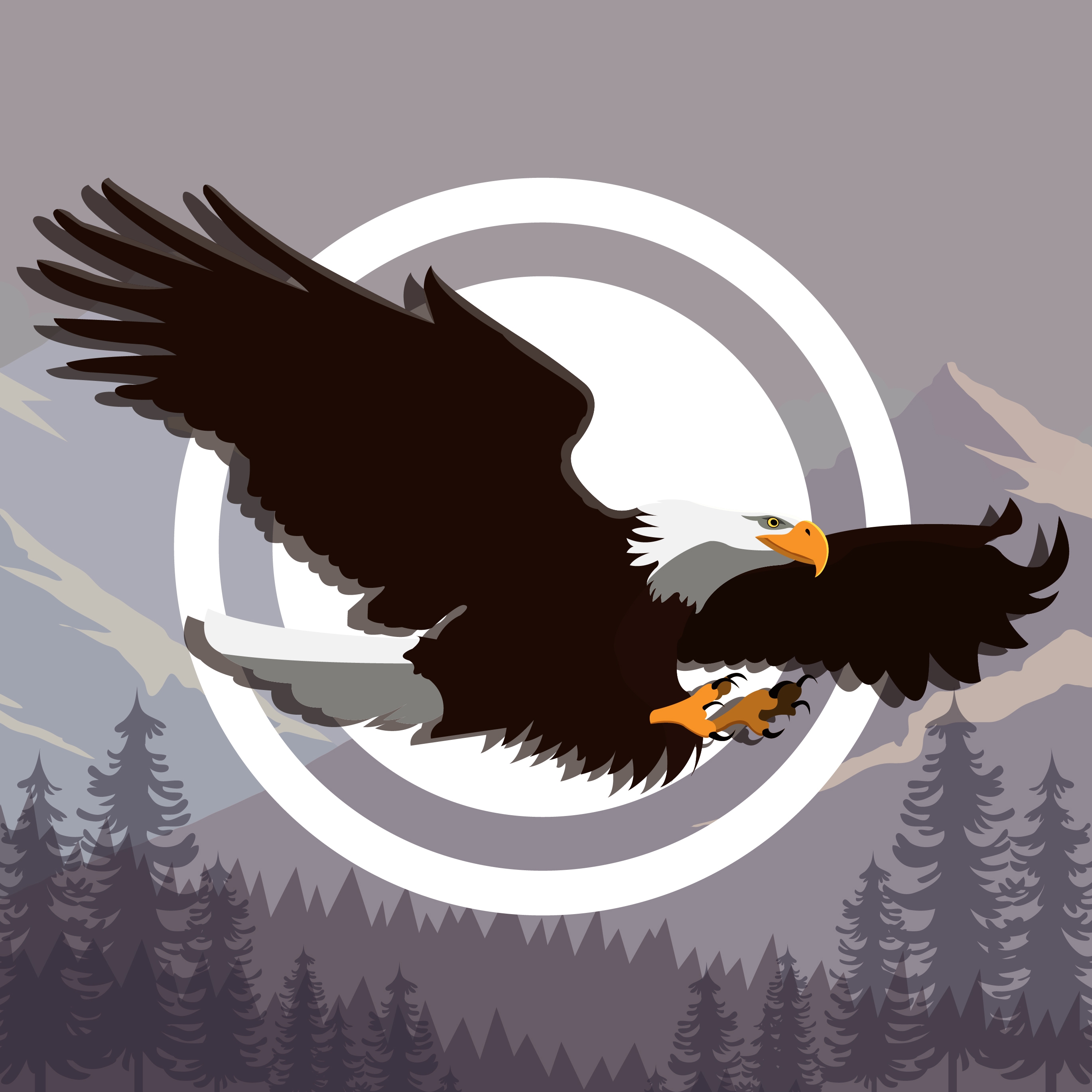 flying eagle icon wild mountain forest background