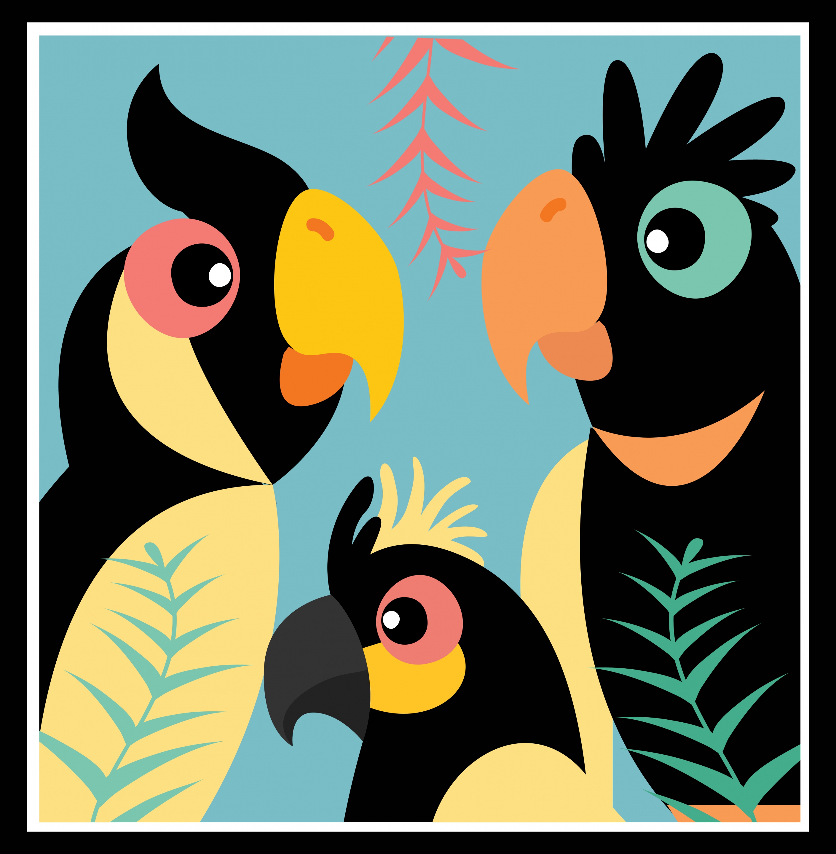 parrots family background flat colored cartoon design