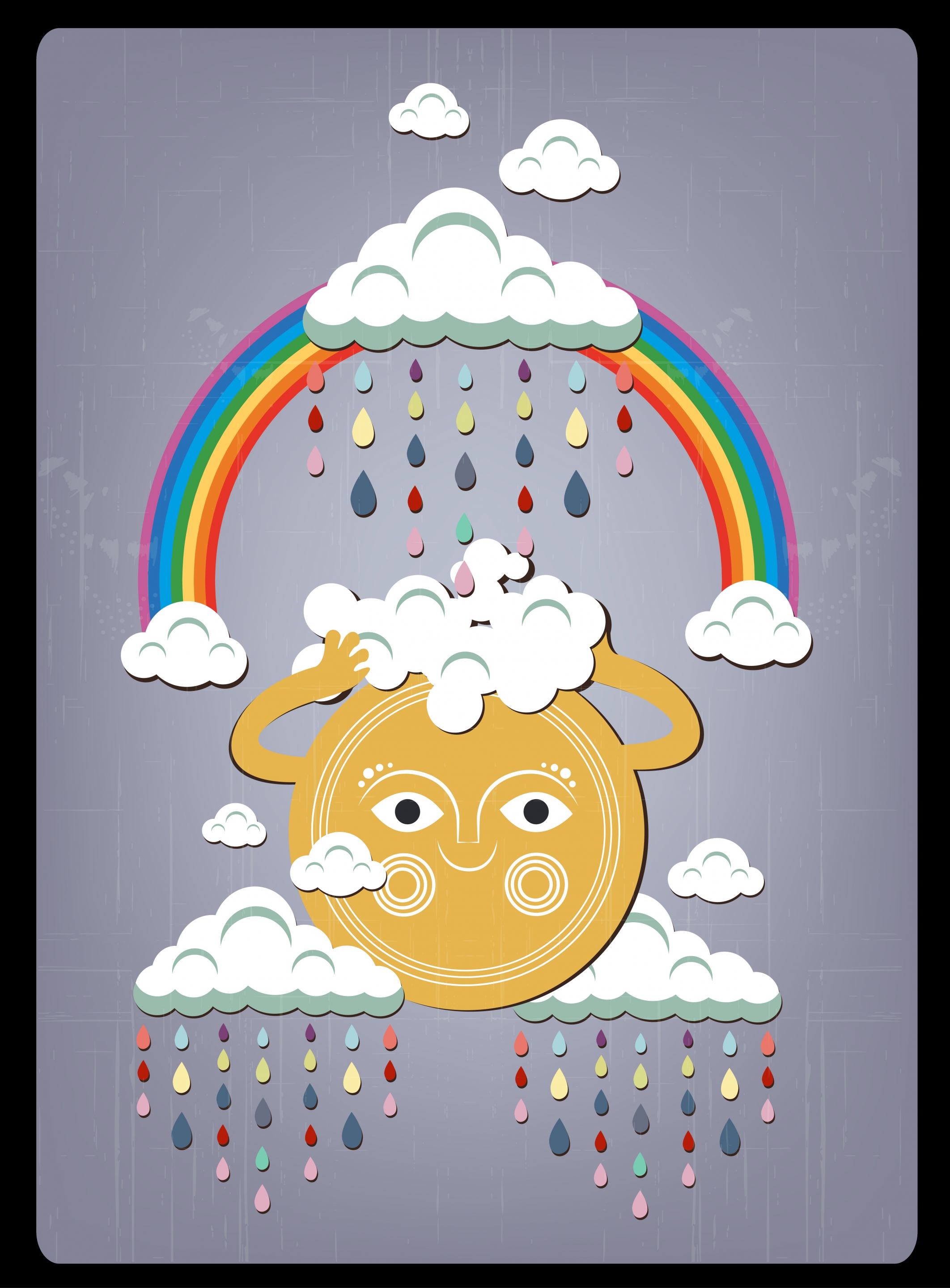 weather background colorful rainbow stylized sun cloud icons