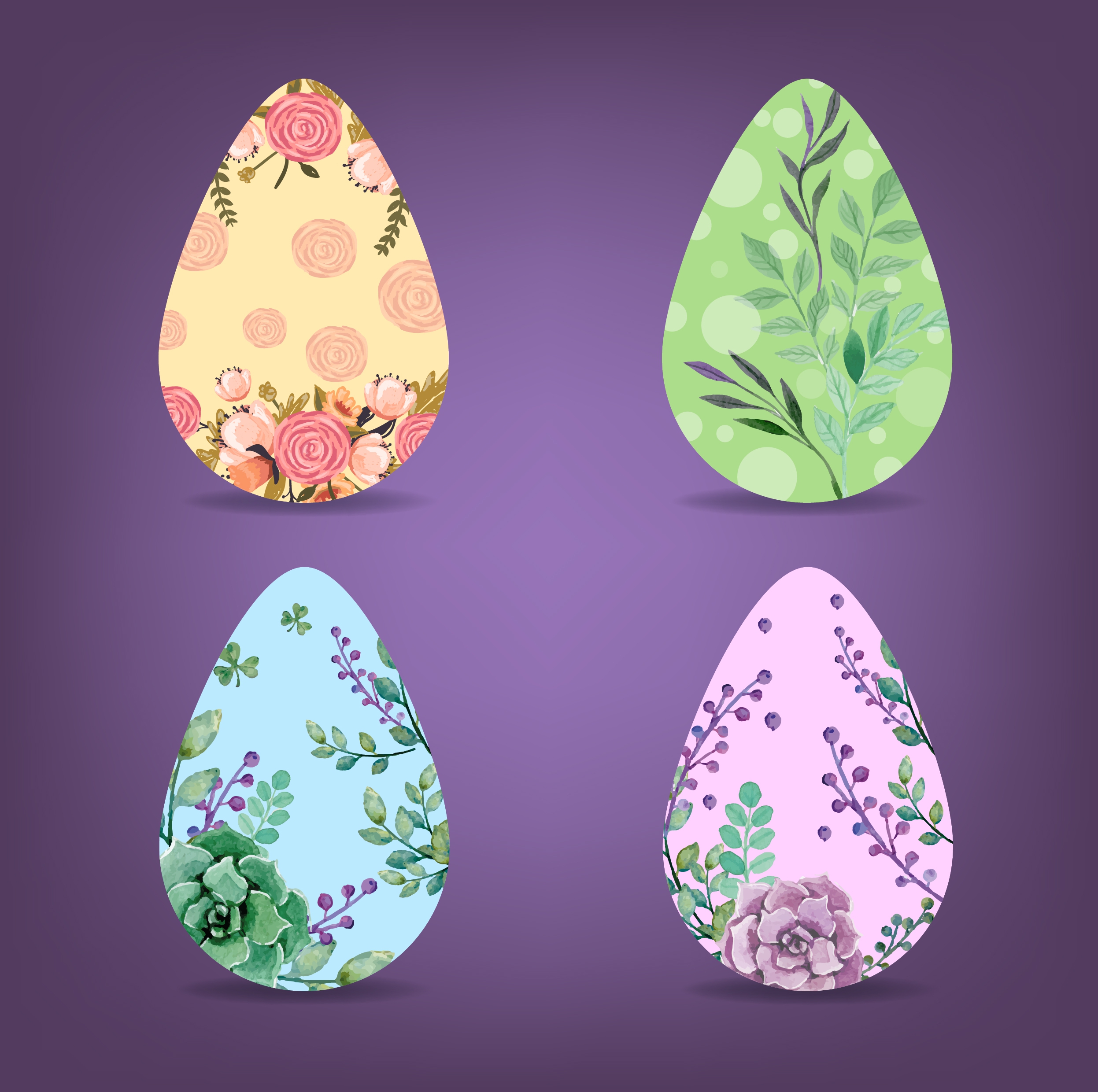 easter eggs icons colorful flowers decoration flat design