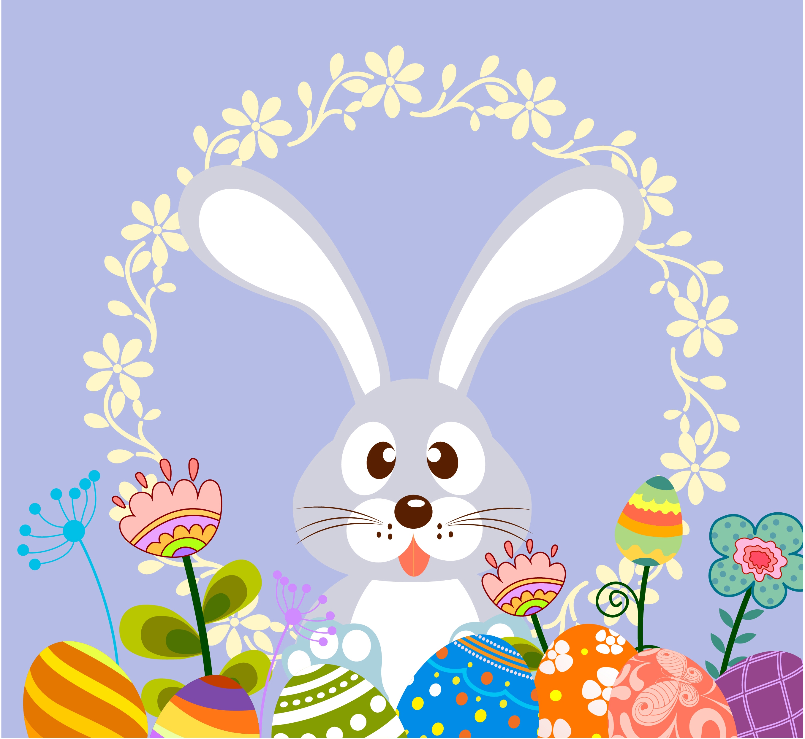 easter decorative background cute bunny colorful eggs icons