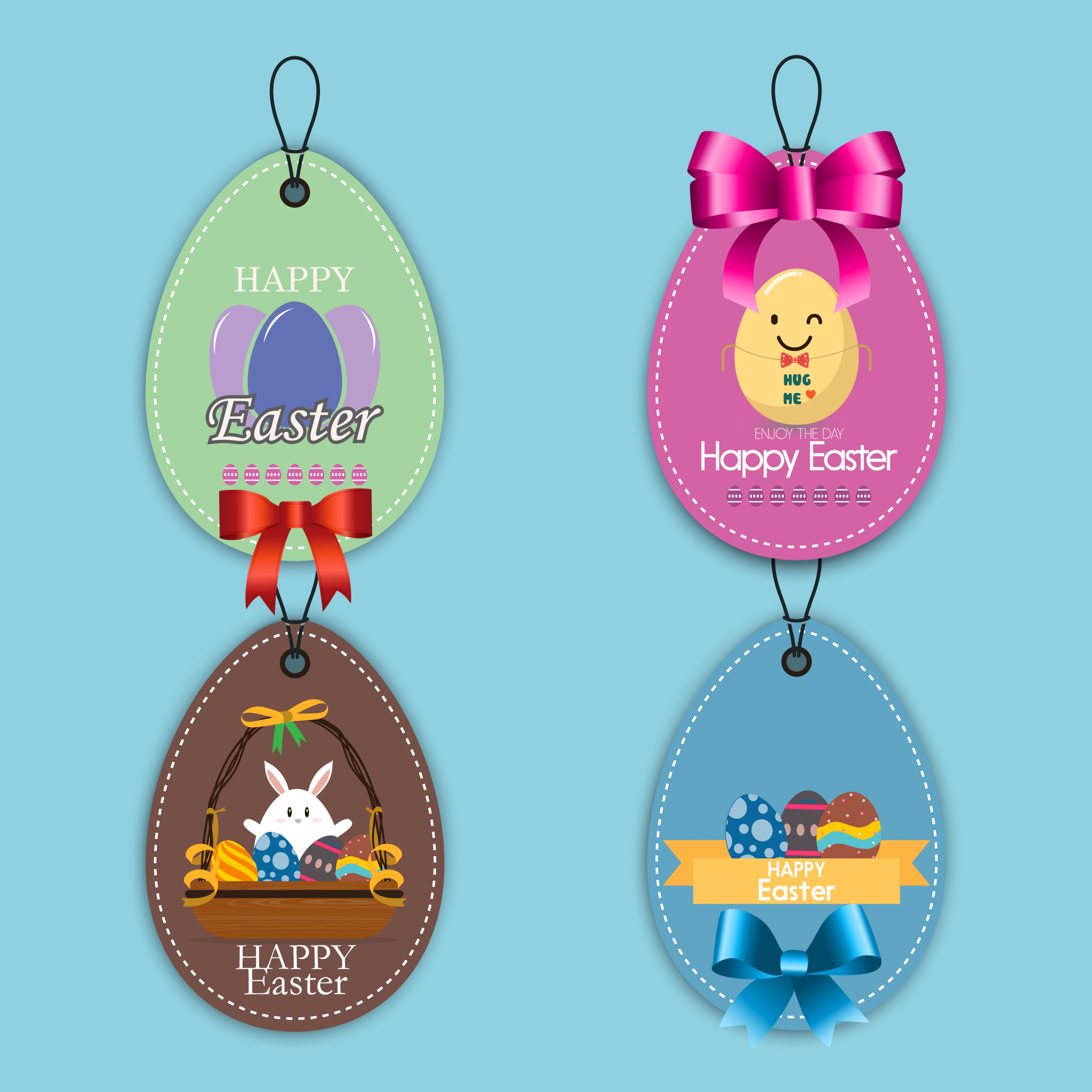 easter tags collection colorful shiny decoration rounded design