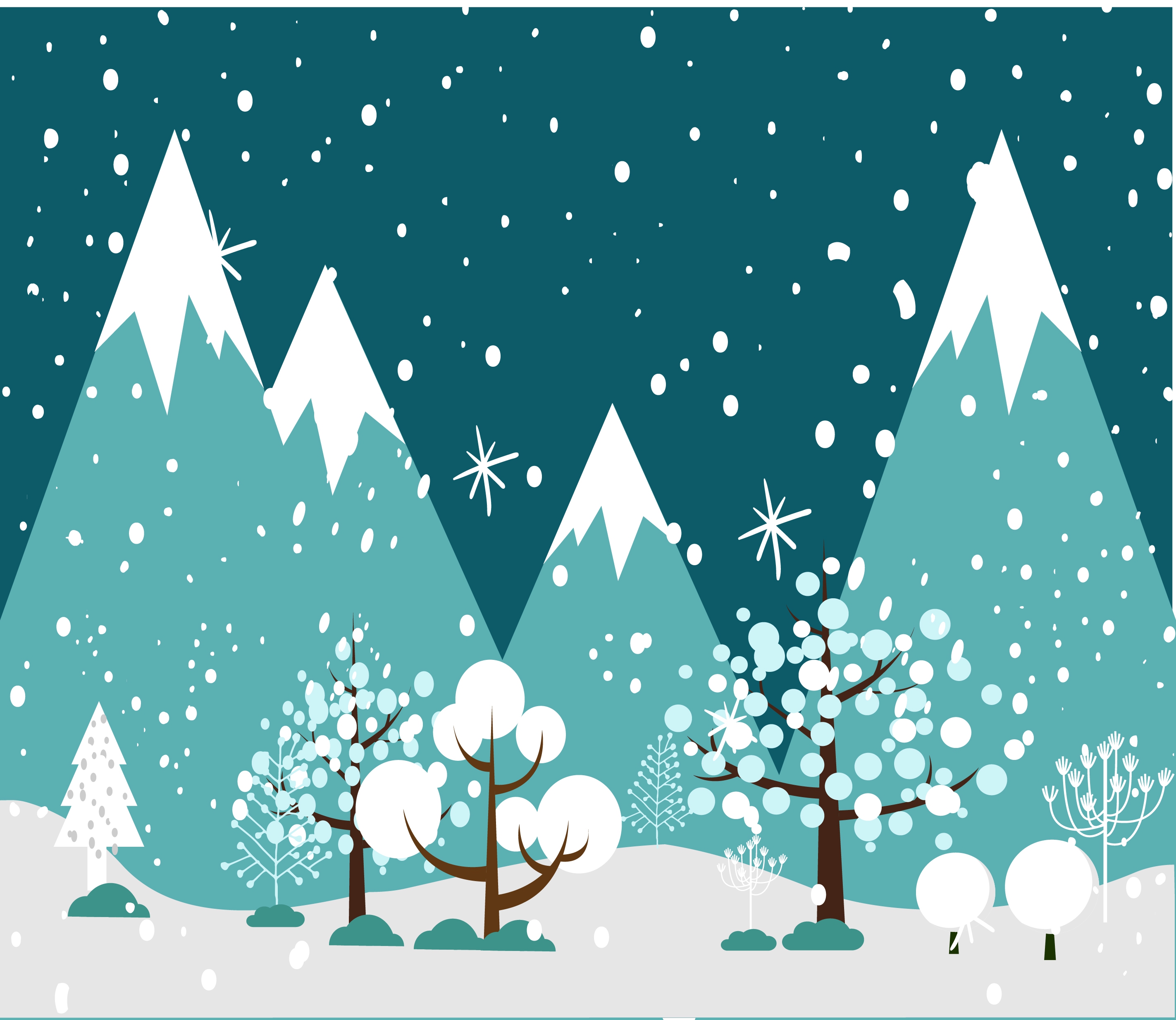 winter background falling snow trees ornament