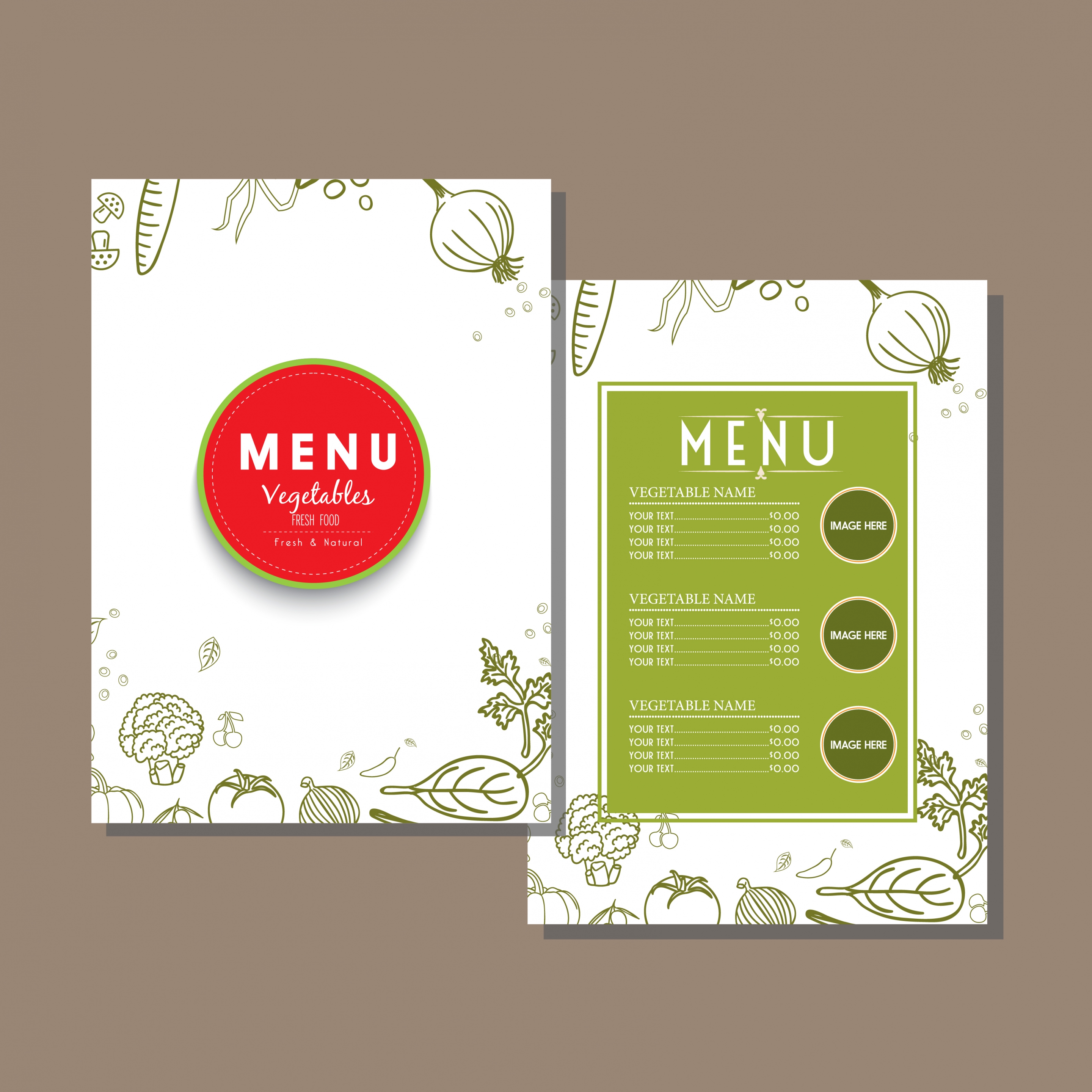 vegetarian menu template green decor handdrawn sketch