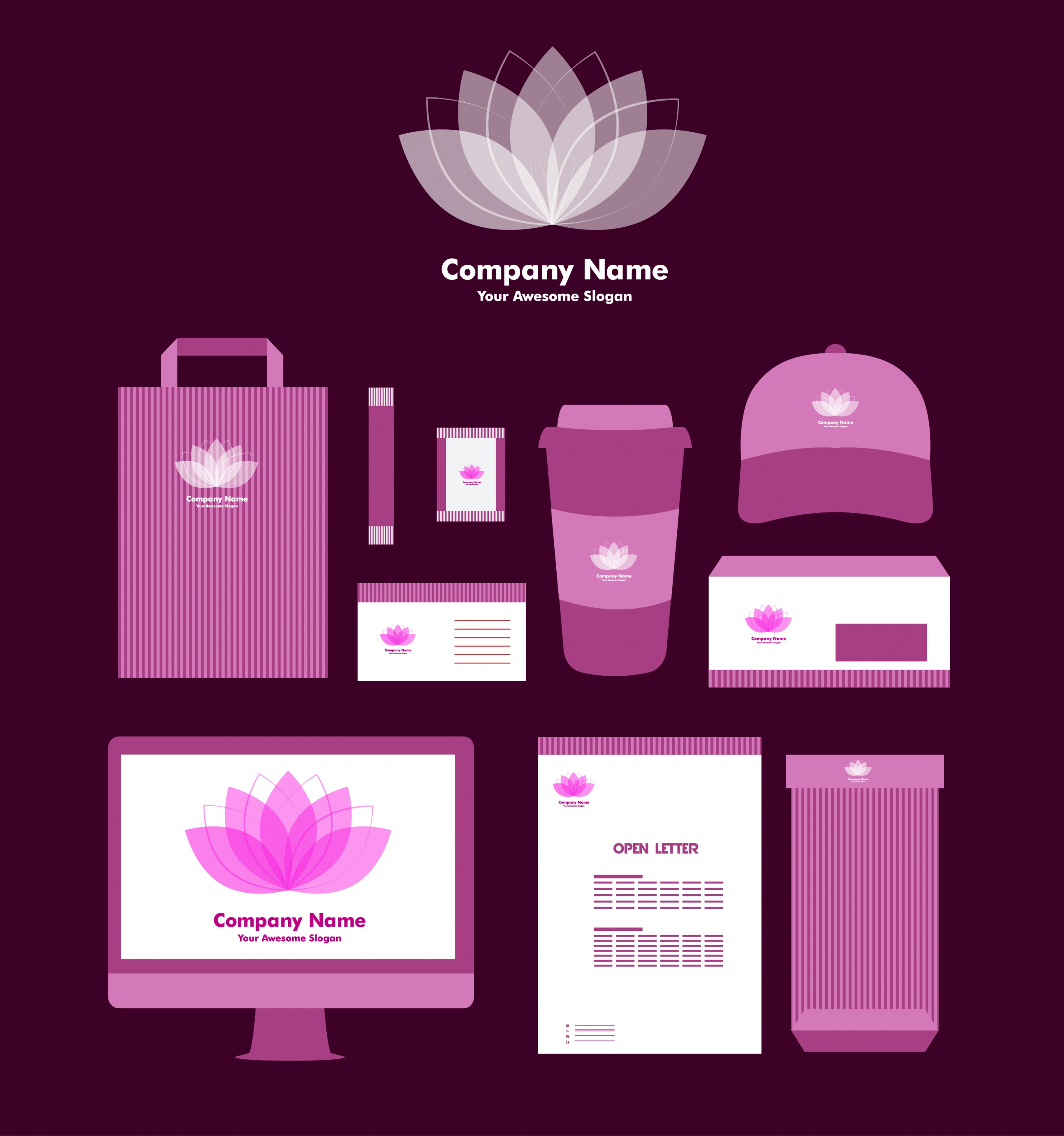 corporate identity sets lotus icon sketch violet decoration