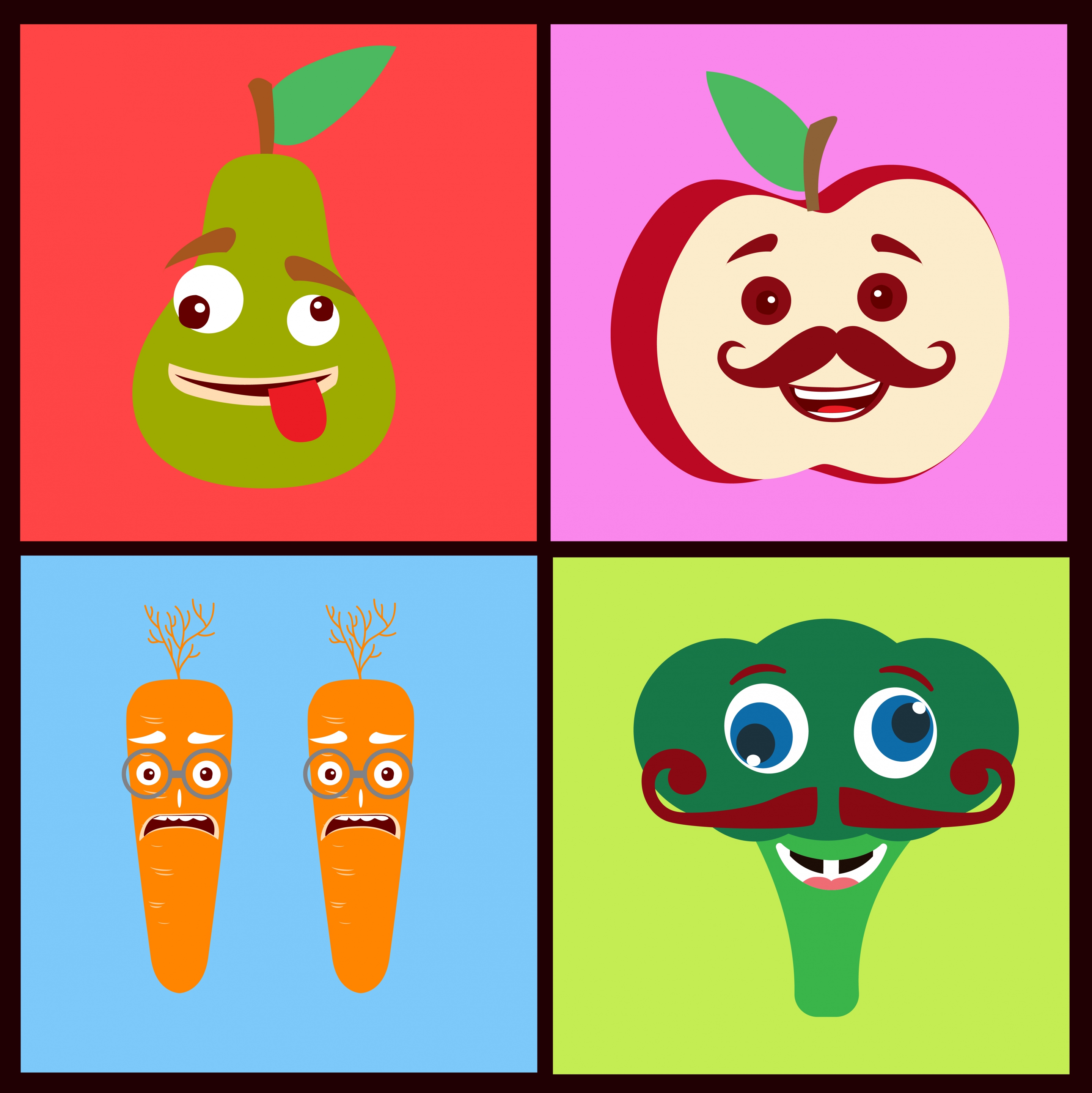 stylized vegetable icons colored cartoon design