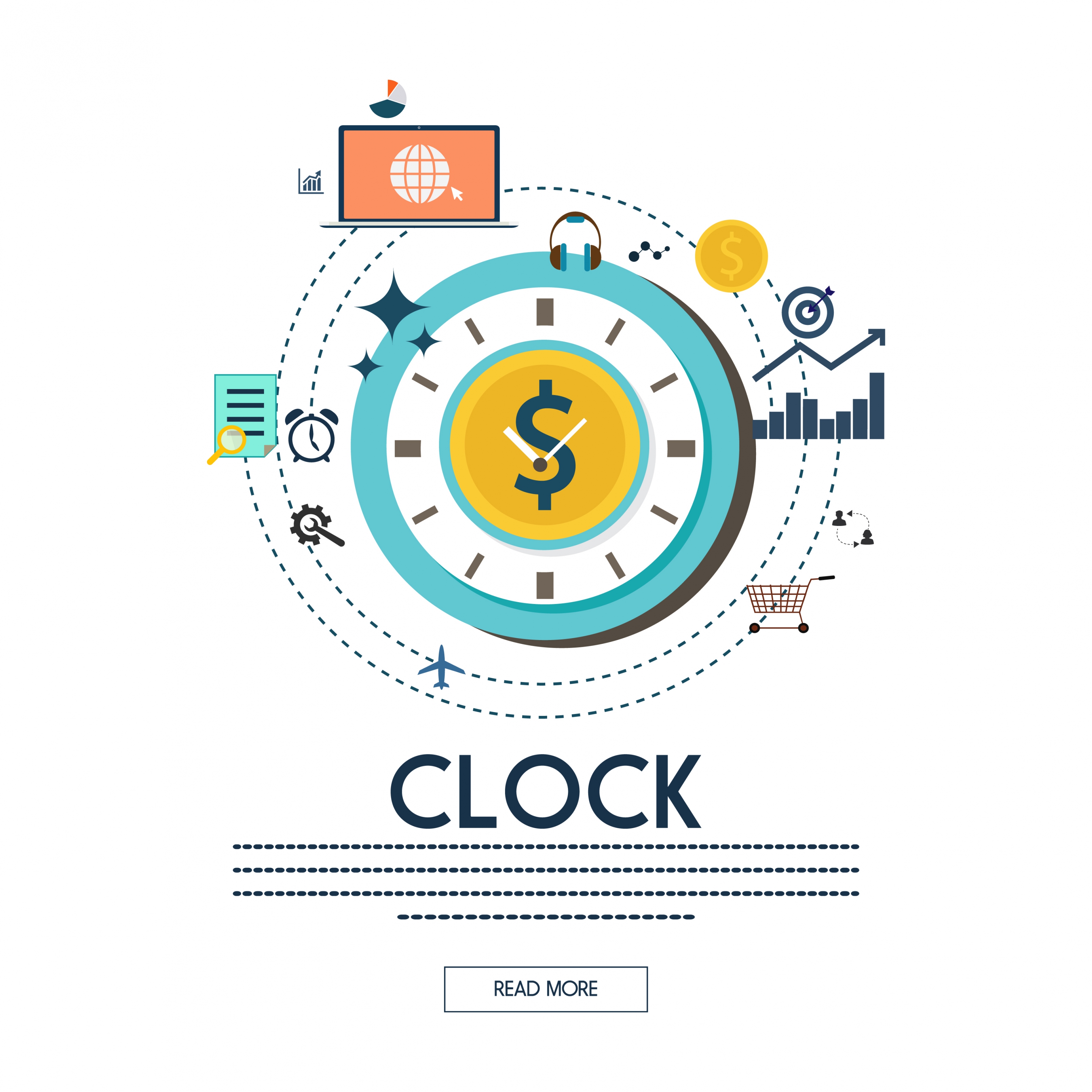 infographic template flat round clock icon webpage style