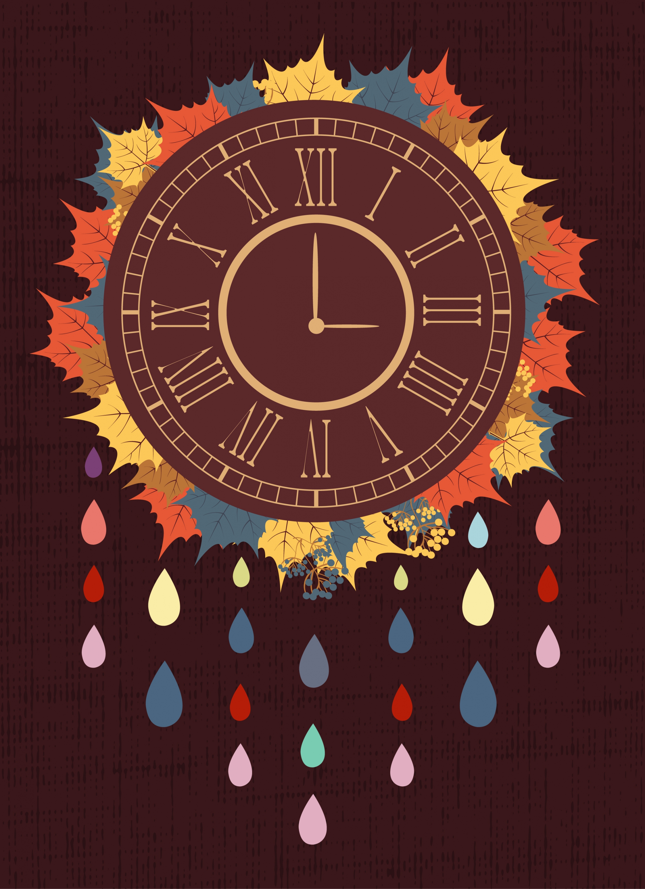 clock background colorful vintage style autumn leaves decor