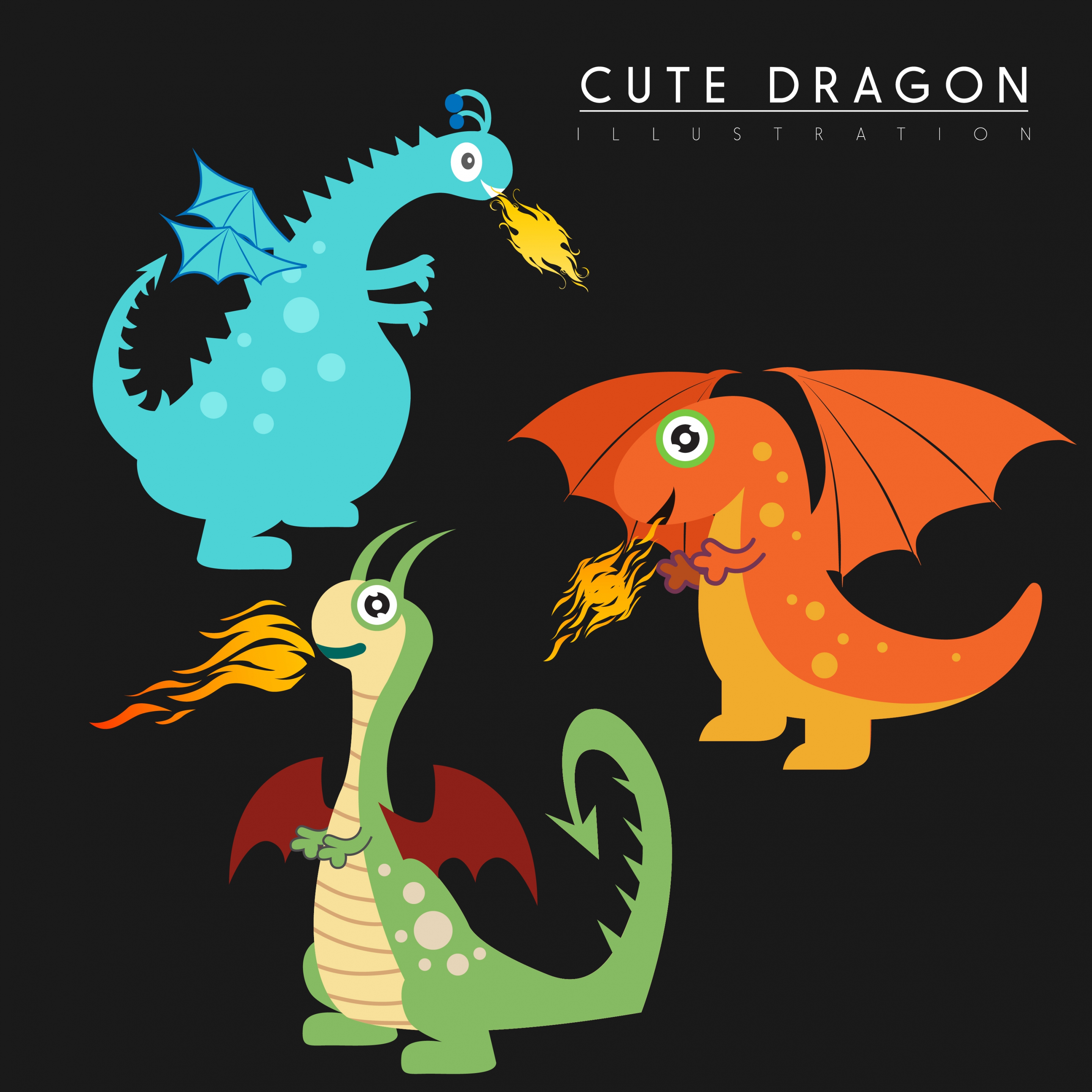 western dragon icons collection cute stylized cartoon style