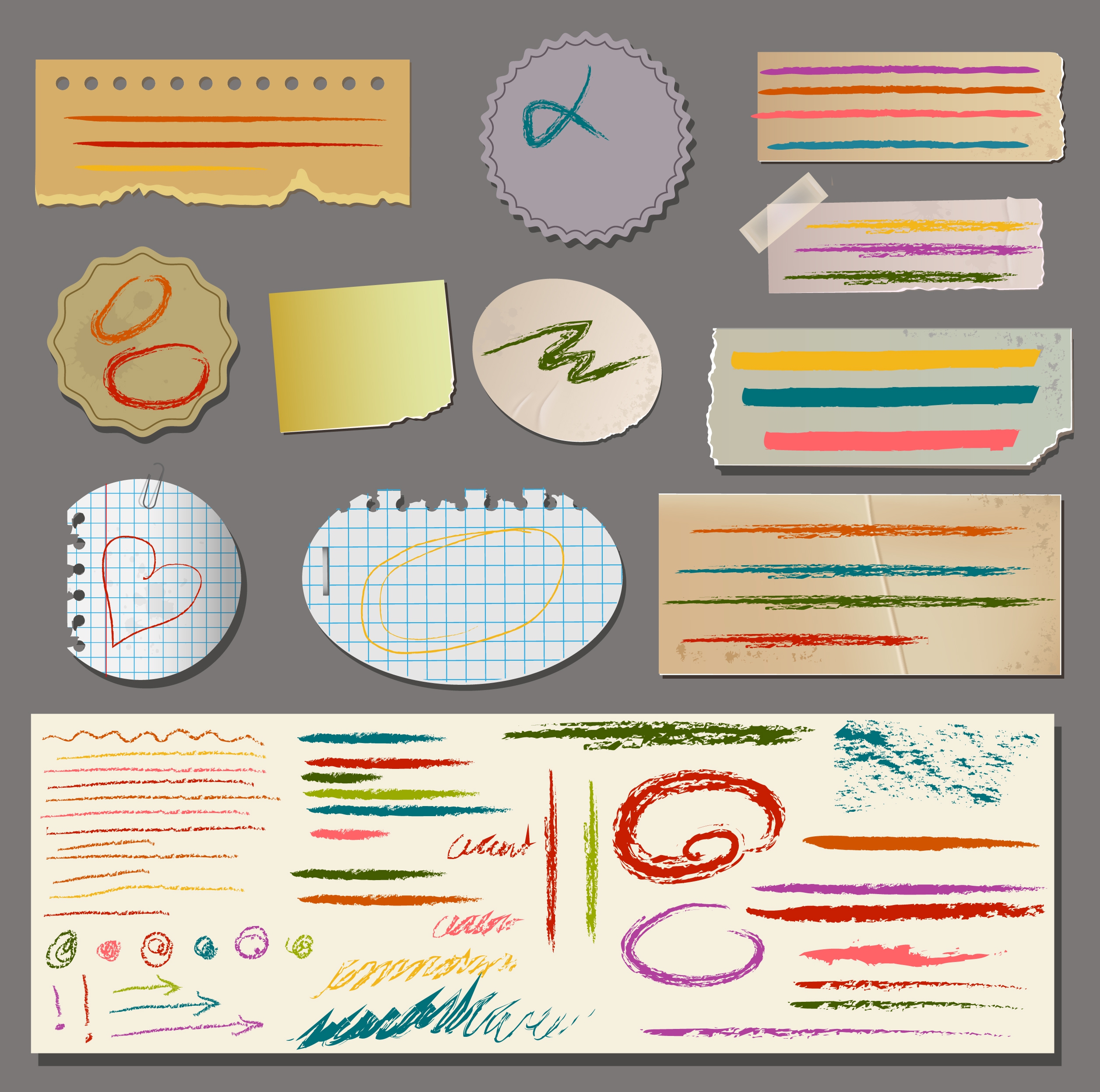 note paper sets grungy scribble ornament