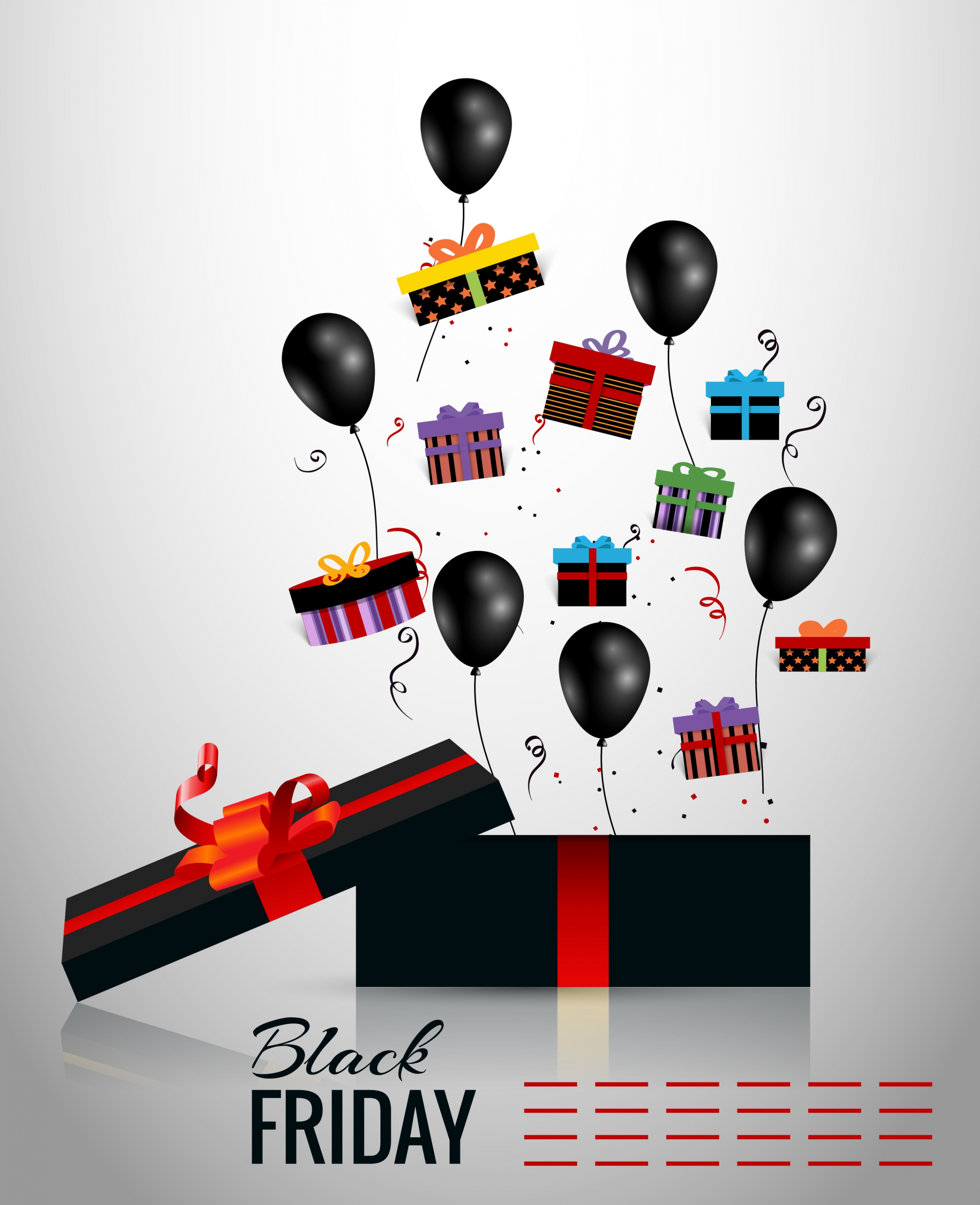 black friday banner black balloons present boxes decor