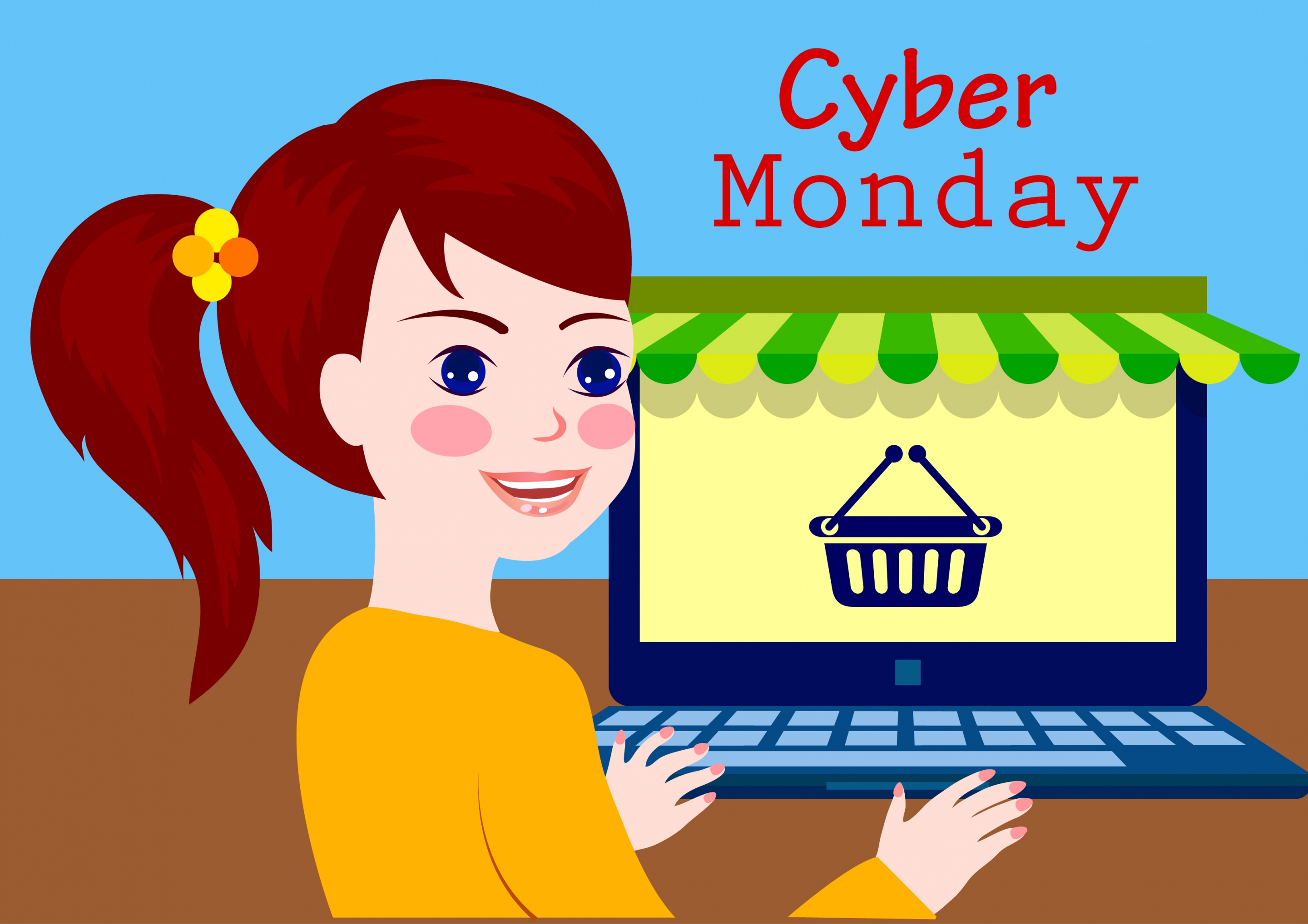 cyber monday advertisement girl laptop icon